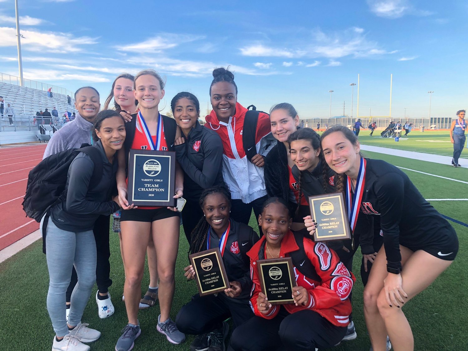 Katy High’s girls won the team championship at the Bubba Fife Relays on Feb. 29 at Paetow High, scoring 131 points in a 26-team field.