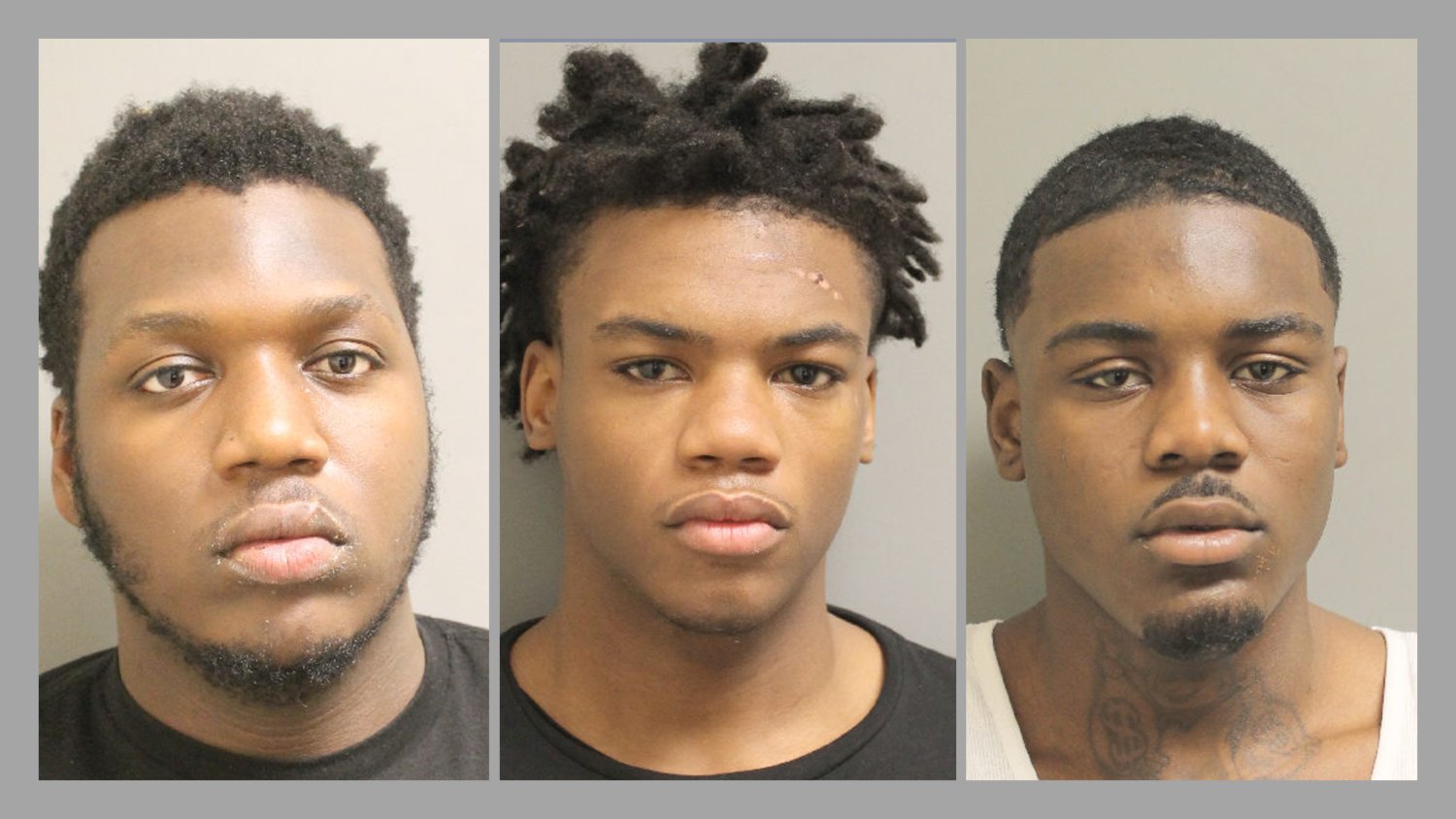 Suspects (from left to right) Datavian Lee McDonald, Christopher Calob Batiste and Jadarious Jaymond Polley as well as a 16-year-old accomplice were arrested Thursday morning. They are being charged with multiple crimes associated with the robbery of a Shipley Do-Nuts location near Katy Mills Mall.