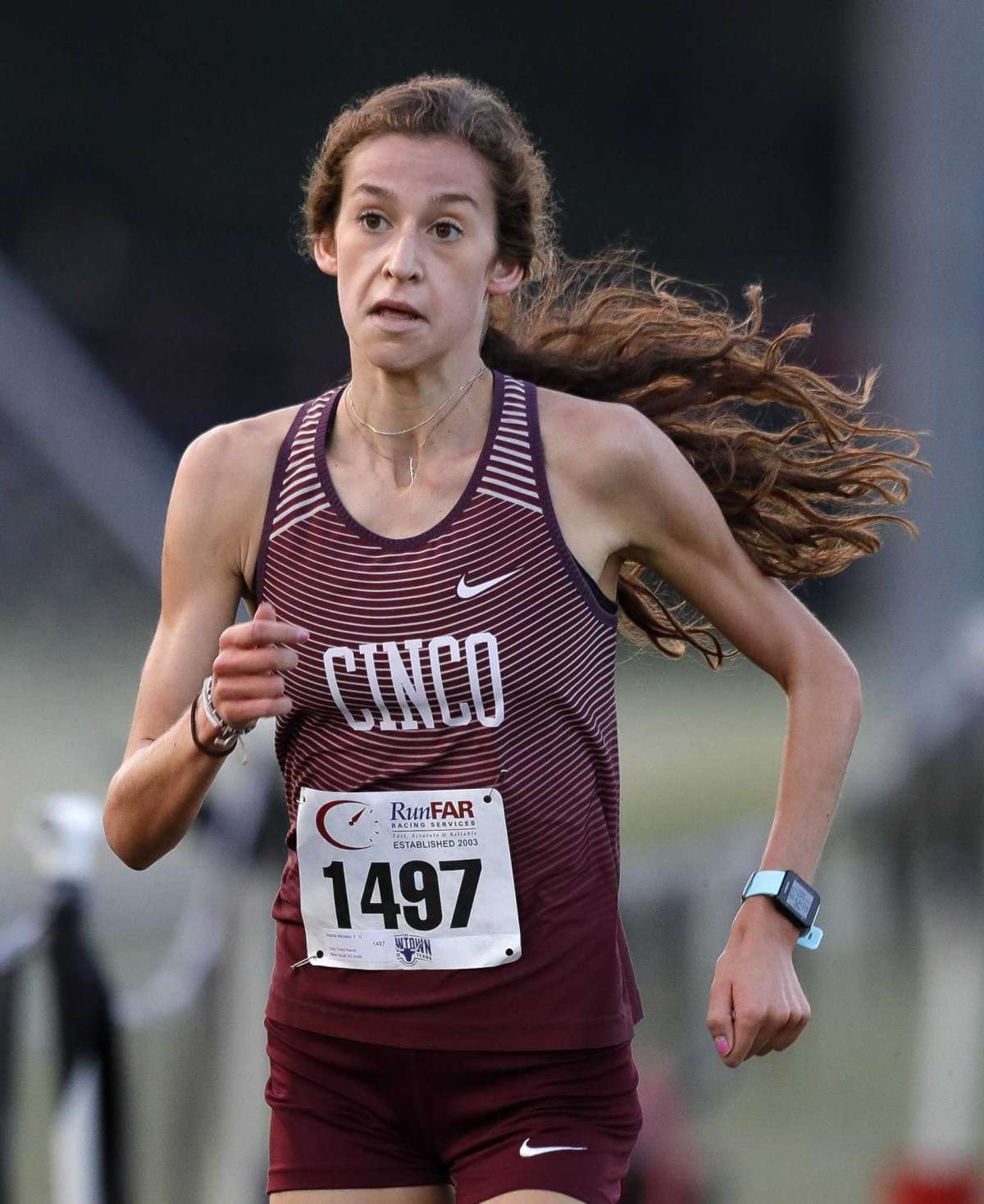 Cinco Ranch senior Sophie Atkinson defender her District 19-6A cross country championship Friday morning at Bear Creek Park.