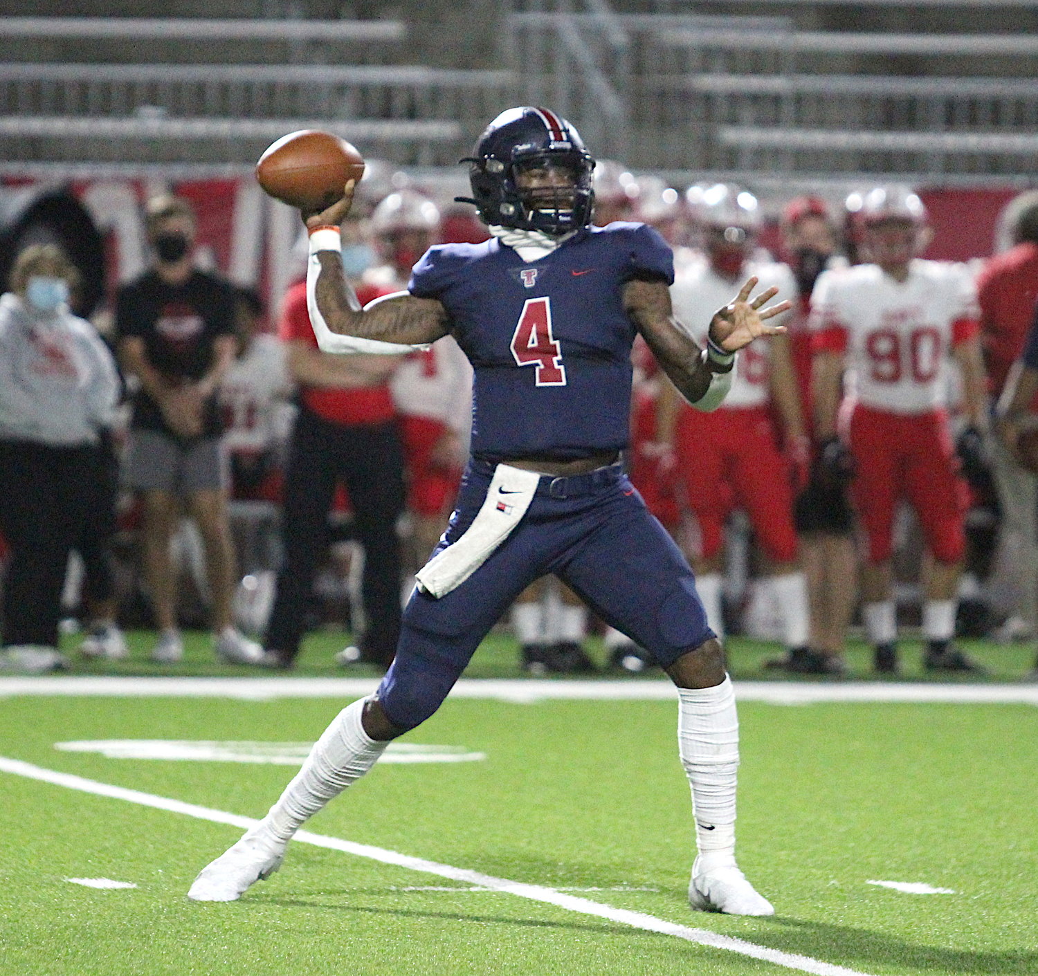 Tompkins senior quarterback Jalen Milroe is one of 25 finalists for Dave Campbell’s Texas Football’s Mr. Texas Football High School Player of the Year award.