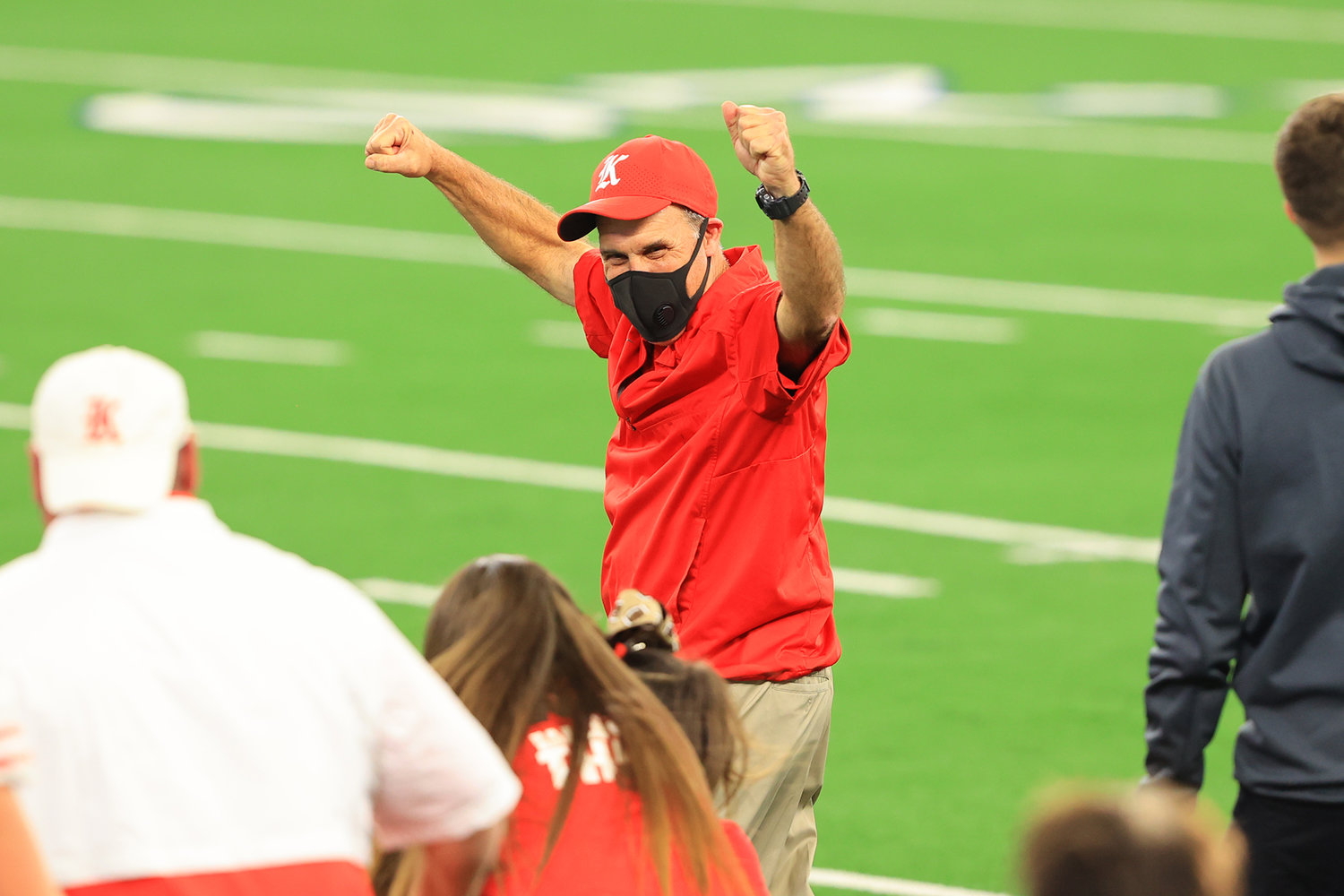 Katy coach Gary Joseph celebrates after the Tigers beat Cedar Hill, 51-14, at AT&T Stadium on Saturday afternoon to win the Class 6A-Division II state championship.