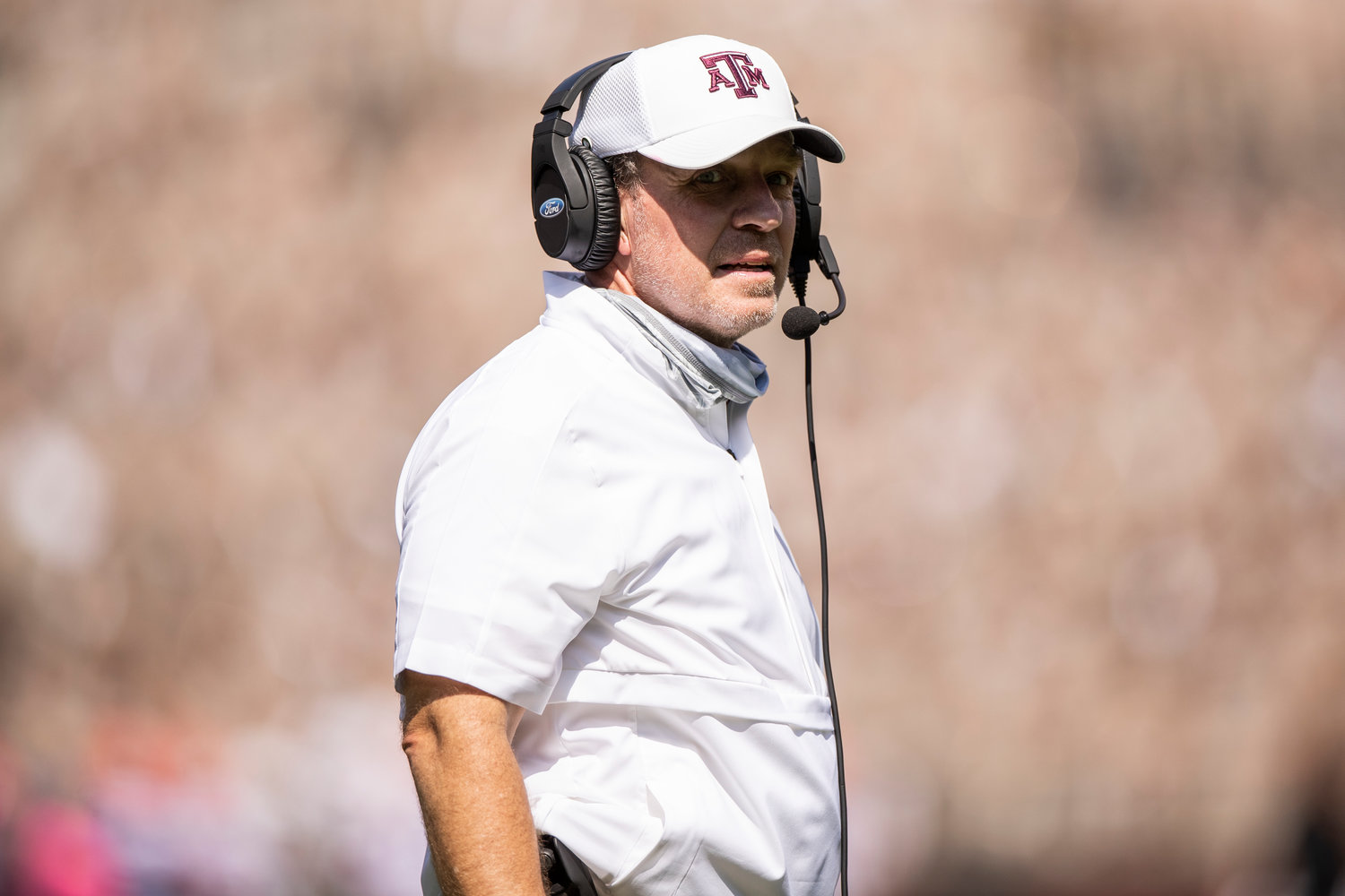 COLLEGE STATION, TX - OCTOBER 10, 2020 - Head Coach Jimbo Fisher of the Texas A&M Aggies during the game between the Florida Gators and the Texas A&M Aggies at Kyle Field in College Station, TX. Photo By Craig Bisacre