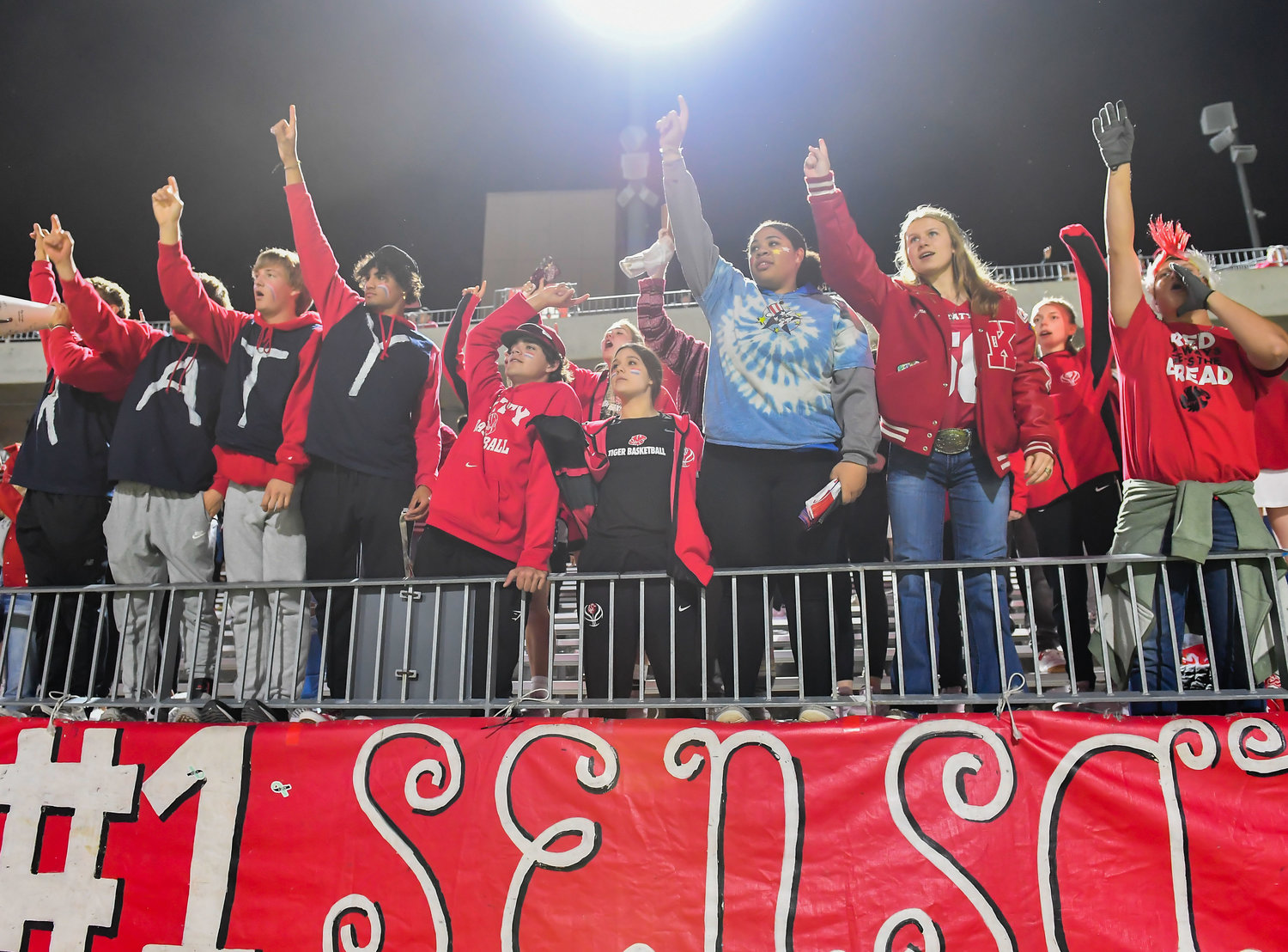 Katy, Tx. Nov 5, 2021: Katy fans cheer on there Tiger football team during a conference game against Morton Ranch at Legacy Stadium. (Photo by Mark Goodman / Katy Times)
