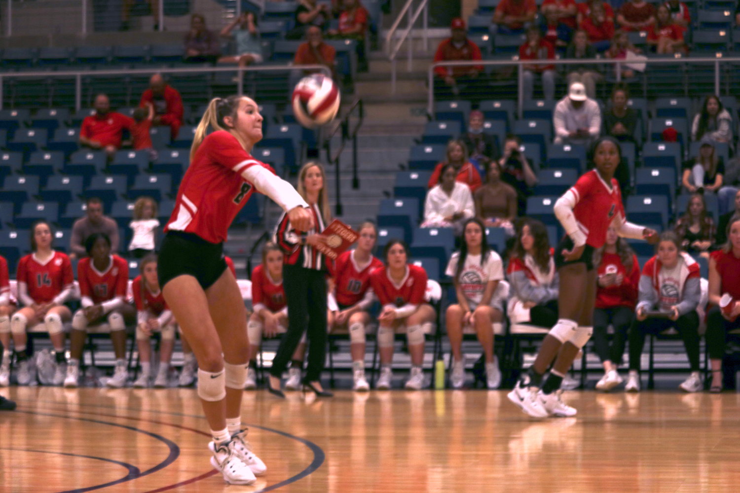 Katy’s Brooke Pagel makes a dig during a regional quarterfinal game at the Merrell Center on Tuesday.