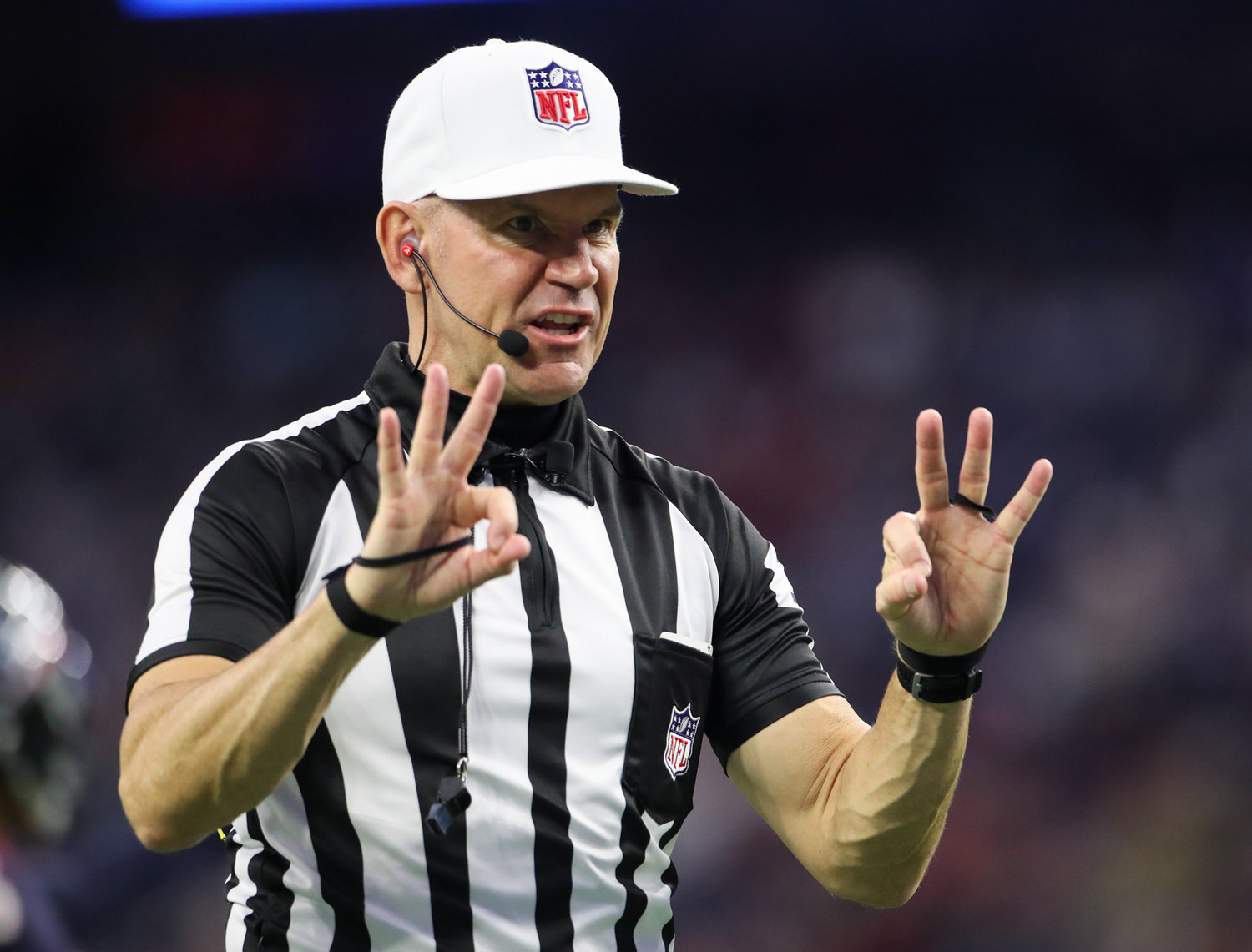 Referee Clete Blakeman (34) during an NFL game between the Houston Texans and the New York Jets on November 28, 2021 in Houston, Texas. The Jets won, 21-14