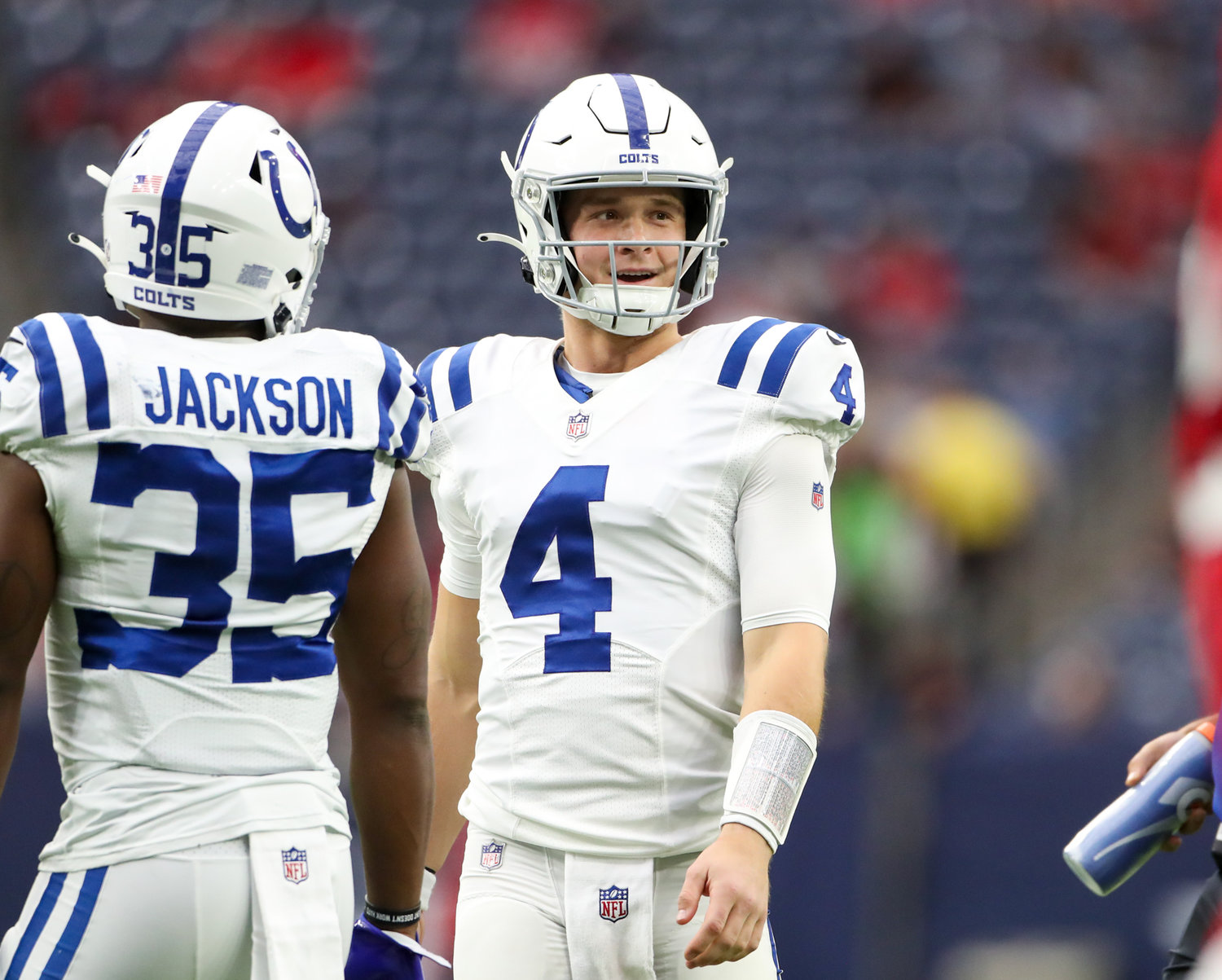 Indianapolis Colts quarterback Sam Ehlinger (4) during an NFL game between the Texans and the Colts on December 5, 2021 in Houston, Texas. The Colts won, 31-0.