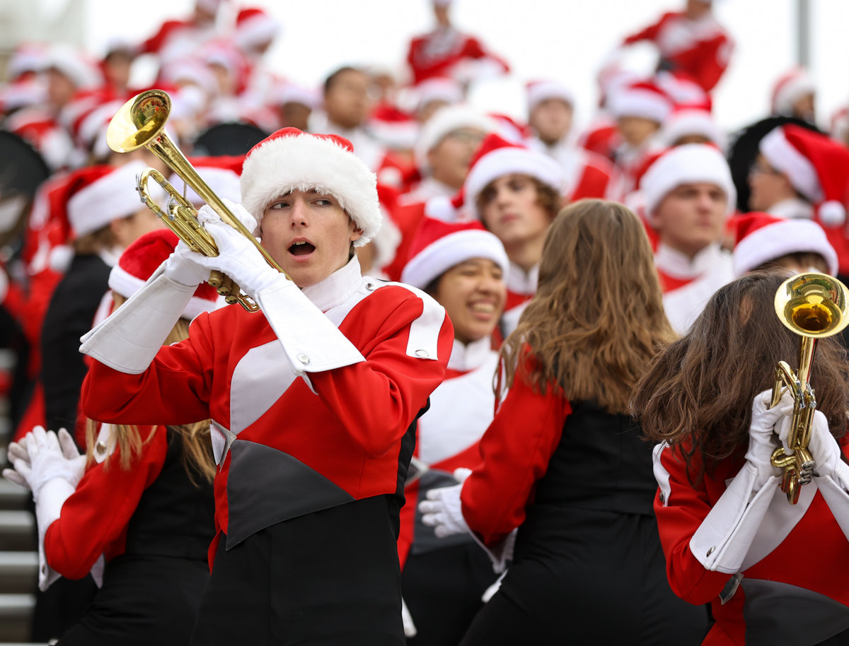 The Katy Tigers band performs during the Class 6A Division II state semifinal  game between Katy and Westlake on December 11, 2021 in Waco, Texas.
