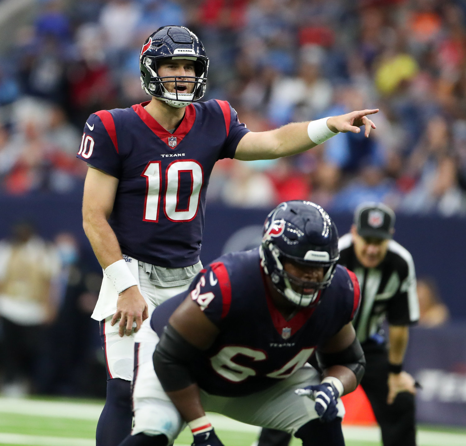 Houston Texans quarterback Davis Mills (10) during an NFL game between the Texans and the Titans on Jan. 9, 2022 in Houston, Texas. The Titans won, 28-25.