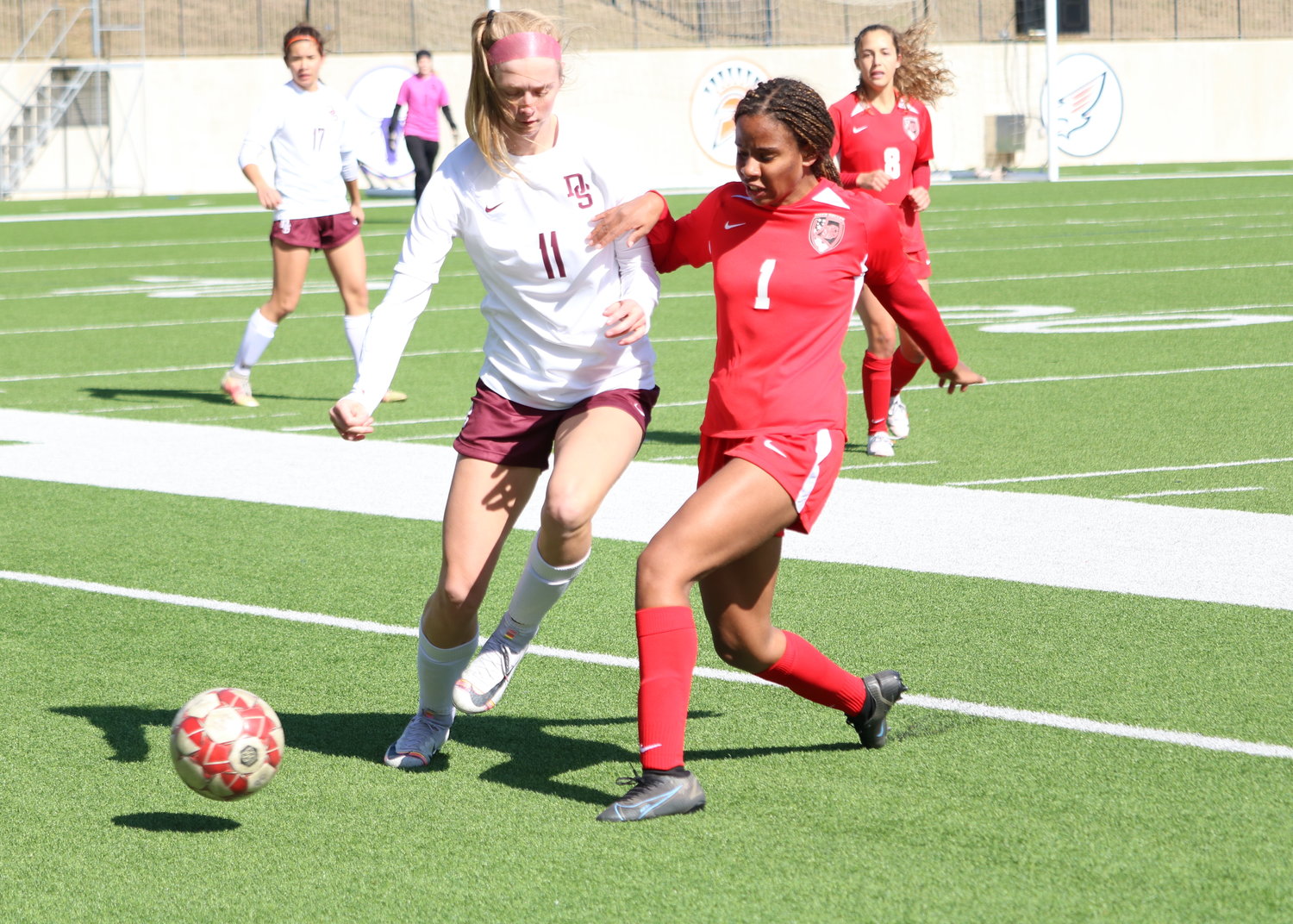Olyvia Witham makes a tackle during a game between Katy and Dripping Springs at Legacy Stadium on Saturday.