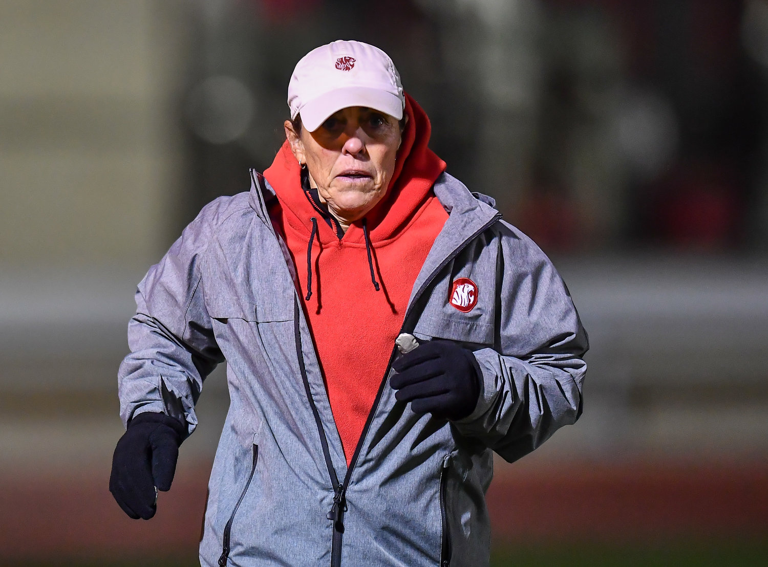 March 8,, 2022: Katy's head coach Dianne Loftin takes the field to start the second half of the soccer match between Katy an Katy Taylor. (Photo by Mark Goodman / Katy Times)