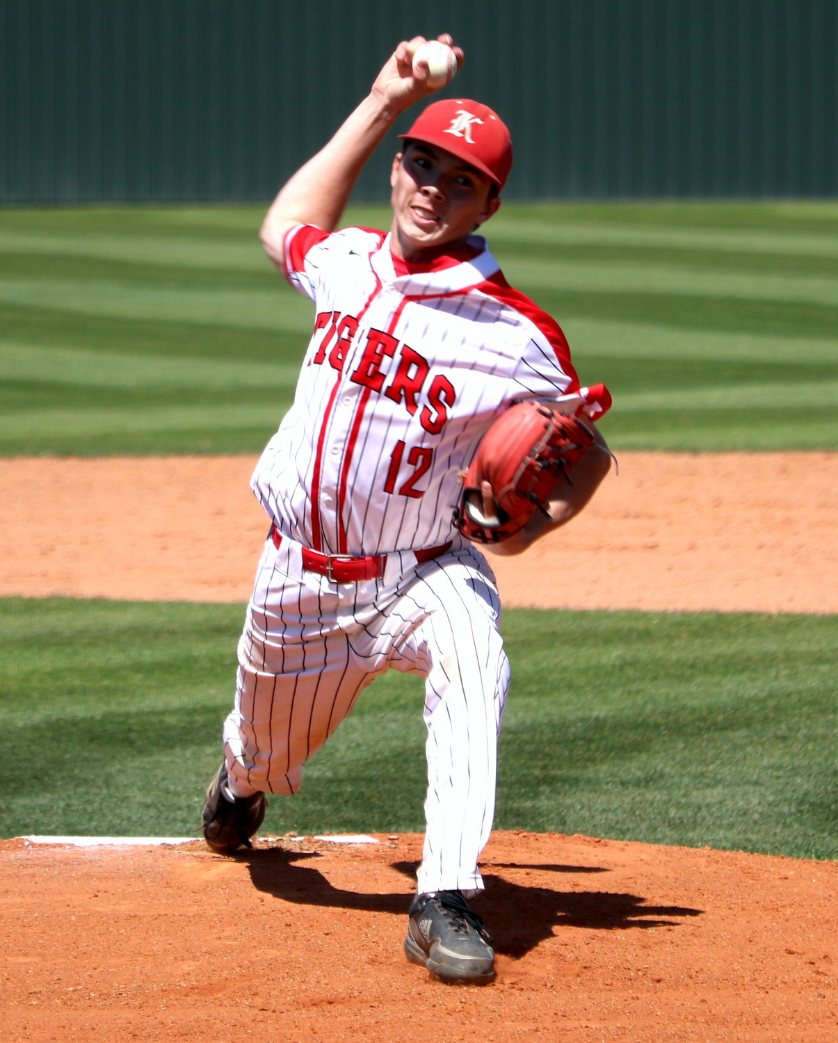 Lucas Moore pitches during Friday’s game between Katy and Cinco Ranch at the Katy baseball field.