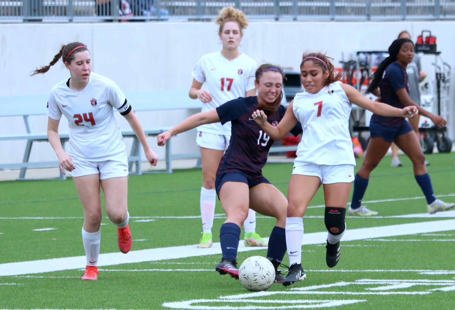 Haven Nail makes a tackle during Tuesday’s Class 6A area round game between Tompkins and Bellaire at Legacy Stadium.