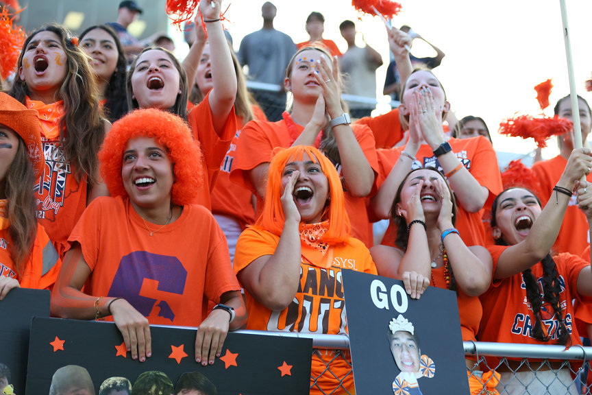 Seven Lakes students cheer during the Class 6A boys state semifinal between Katy Seven Lakes and Plano on April 15, 2022 in Georgetown, Texas.