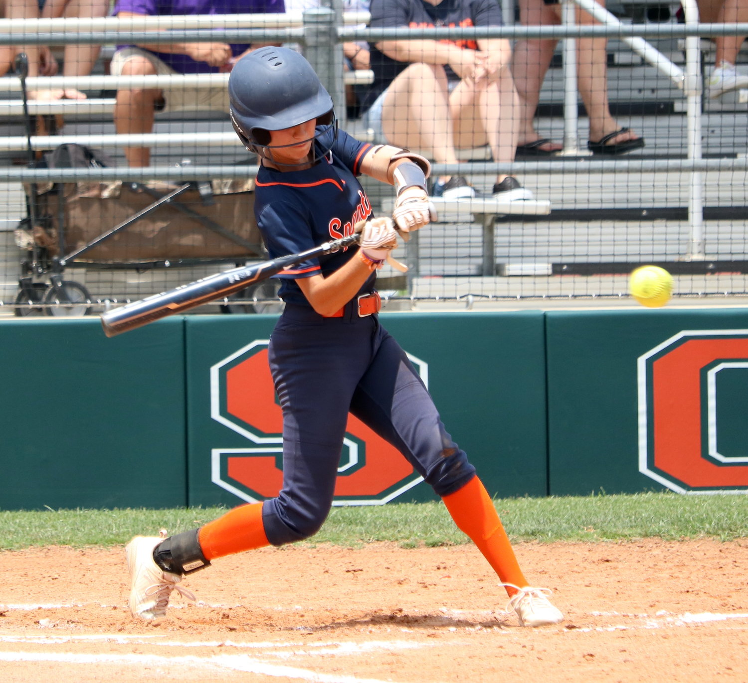 Mackinzie Stutts hits during Saturday’s area round game between Seven Lakes and Jersey Village at Seven Lakes.