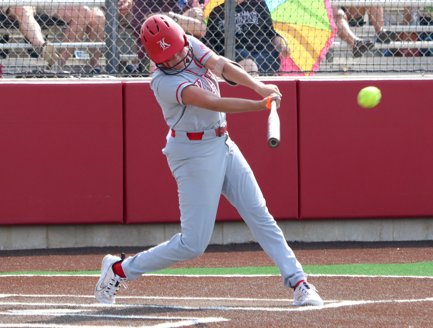 Cameryn Harrison hits during Saturday’s area round game between Katy and Cy-Fair at Cy-Lakes.