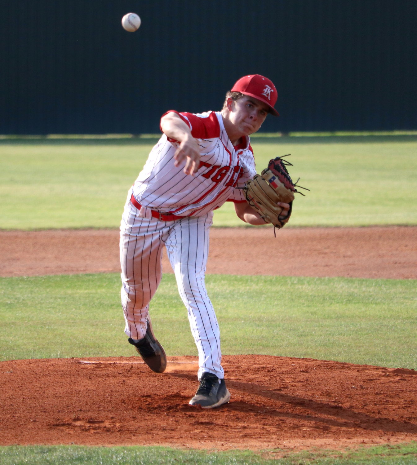 Caleb Koger pitches during Friday’s area round game between Katy and Jersey Village at the Katy baseball field.