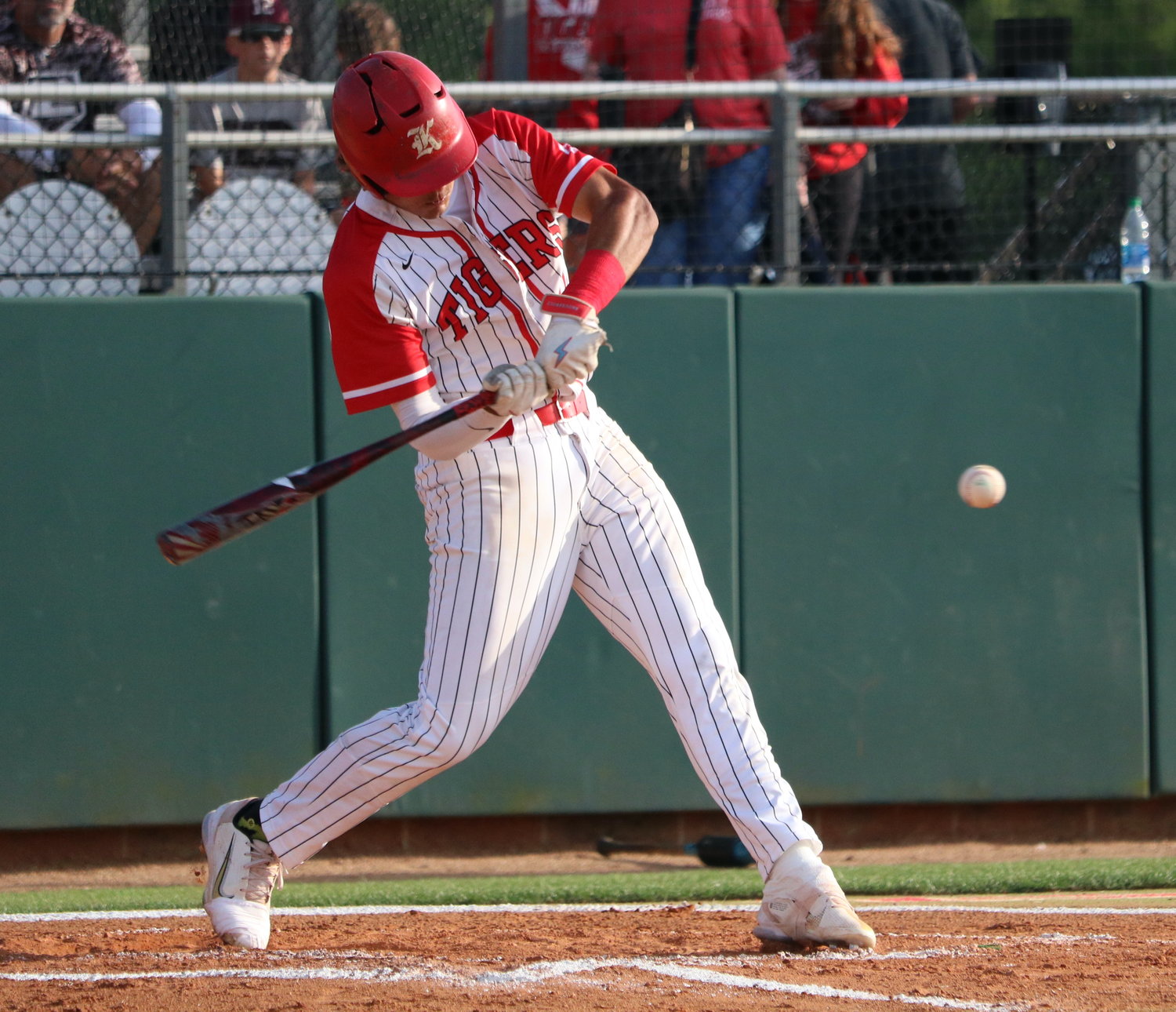 Jhonnatan Ferrebus hits during Friday’s area round game between Katy and Jersey Village at the Katy baseball field.