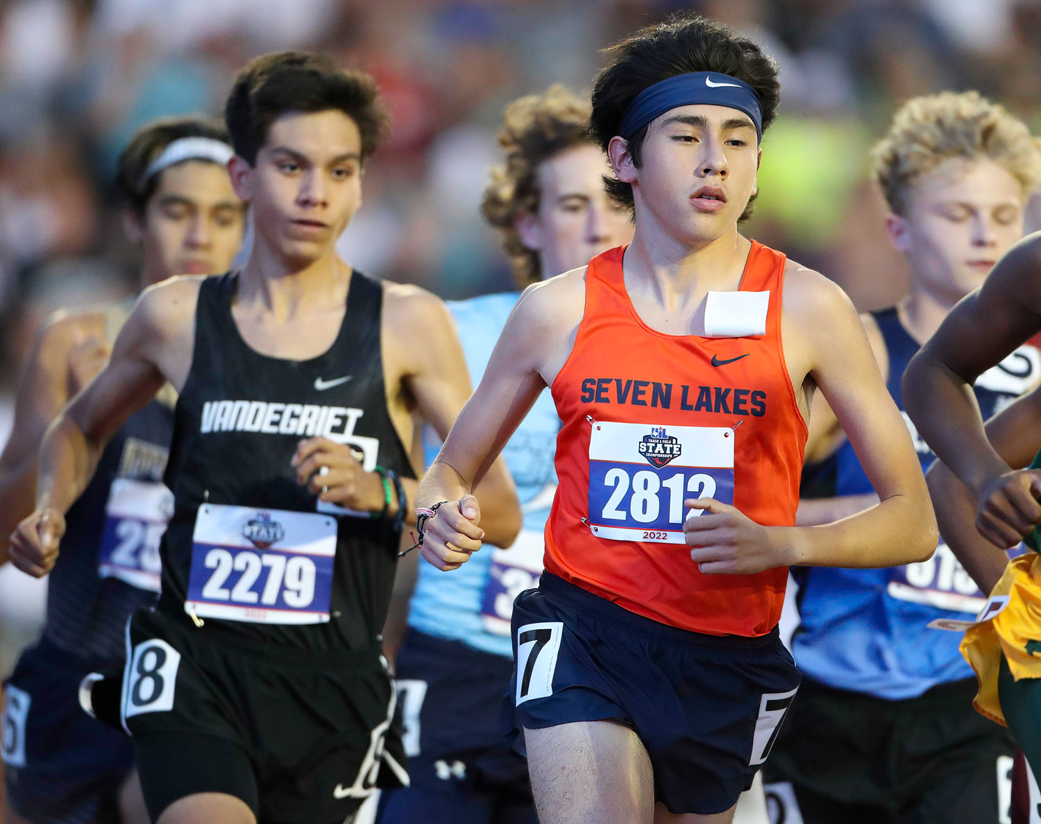 Ruben Rojas of Seven Lakes High School runs in the Class 6A boys 1600-meter run at the UIL State Track and Field Meet on May 14, 2022 in Austin, Texas. Rojas finished third with a time of 4:08.76.