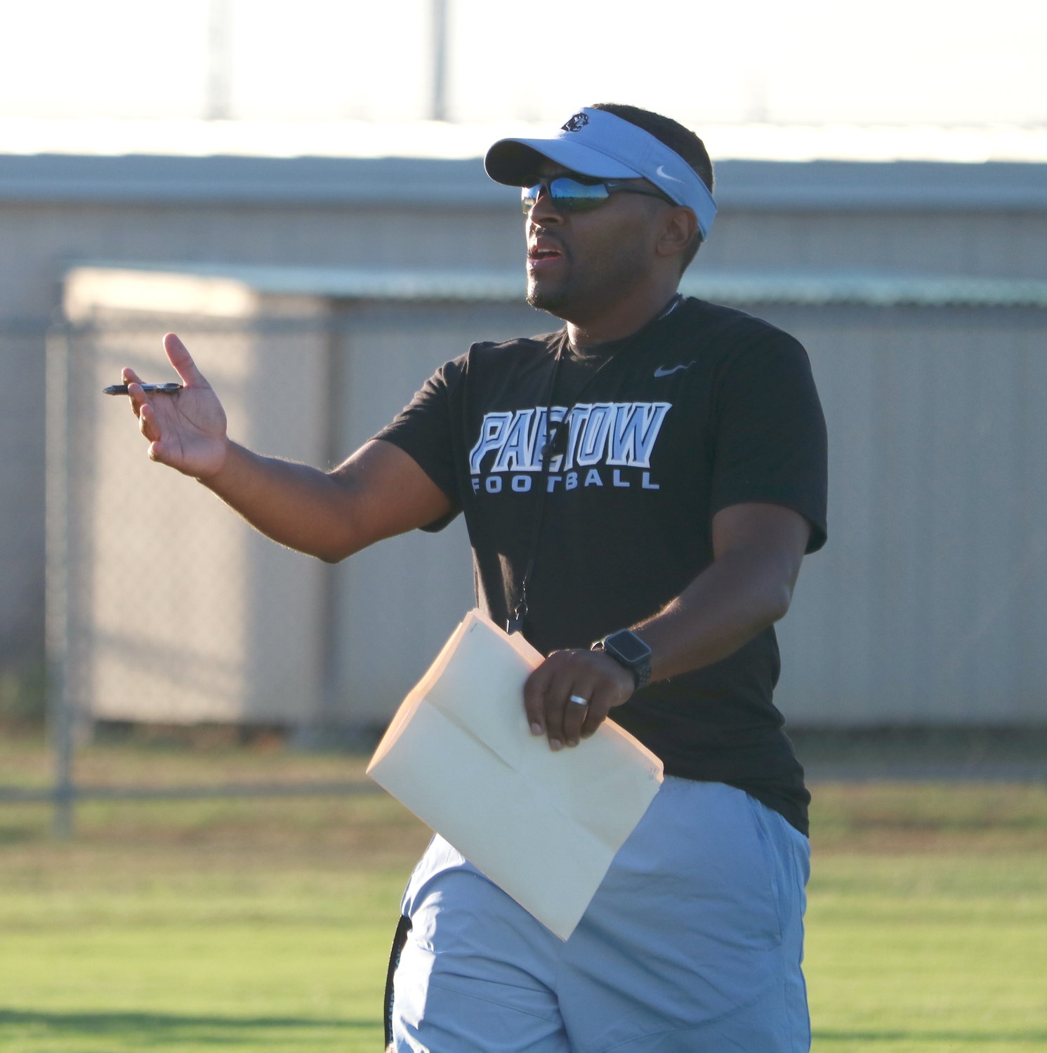 Paetow head coach Lonnie Teagle coaches during Paetow’s practice on Monday morning.