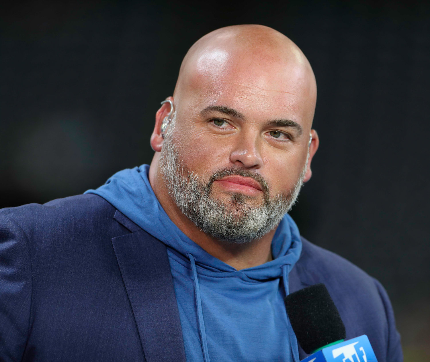 Recently retired offensive tackle Andrew Whitworth on the set of Amazon’s Thursday Night Football pregame show before the start of an NFL preseason game between the Texans and the 49ers in Houston, Texas, on August 25, 2022.