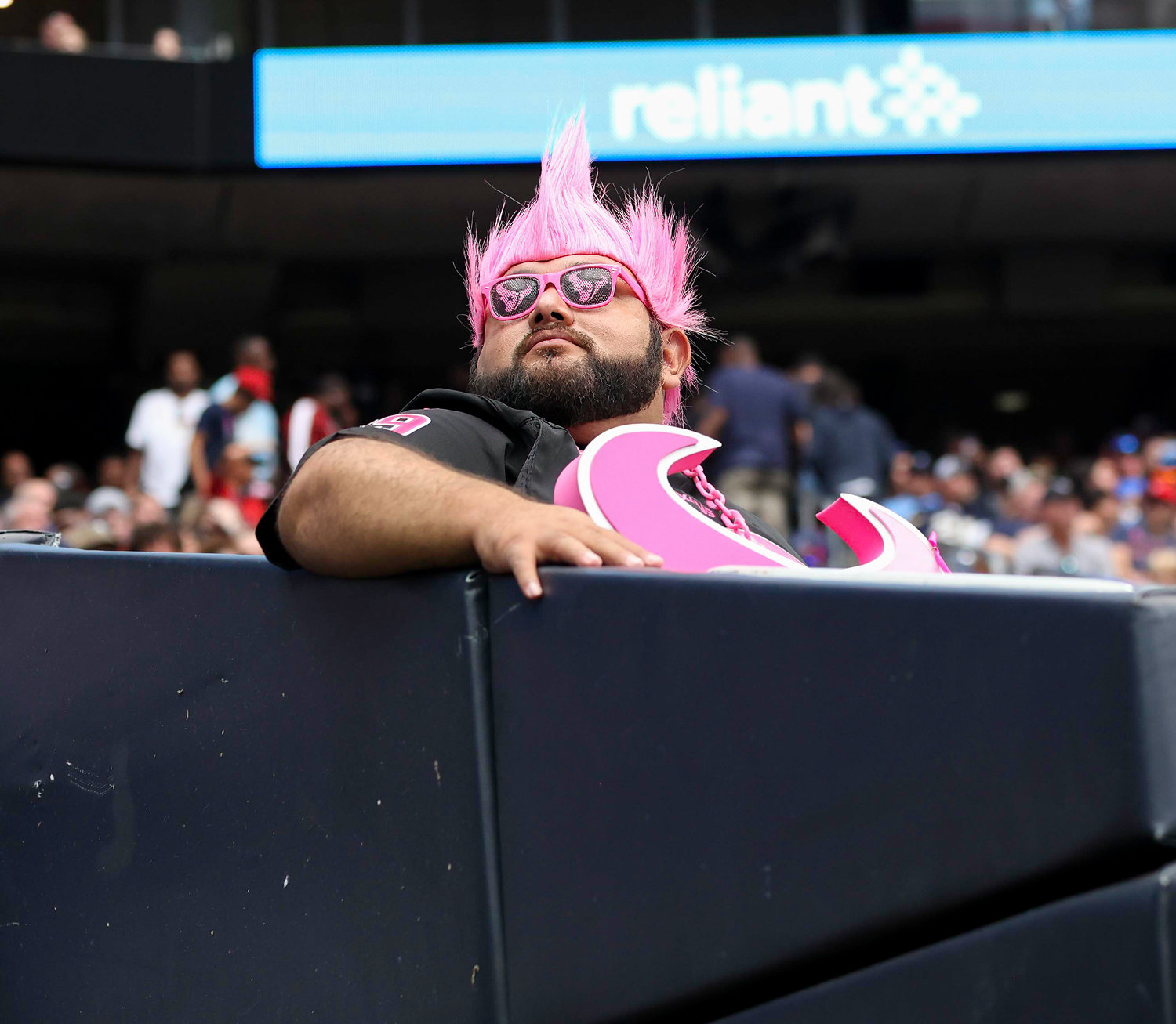 A Texans fan during an NFL game between the Texans and the Chargers on Oct. 2, 2022 in Houston. The Chargers won 34-24.