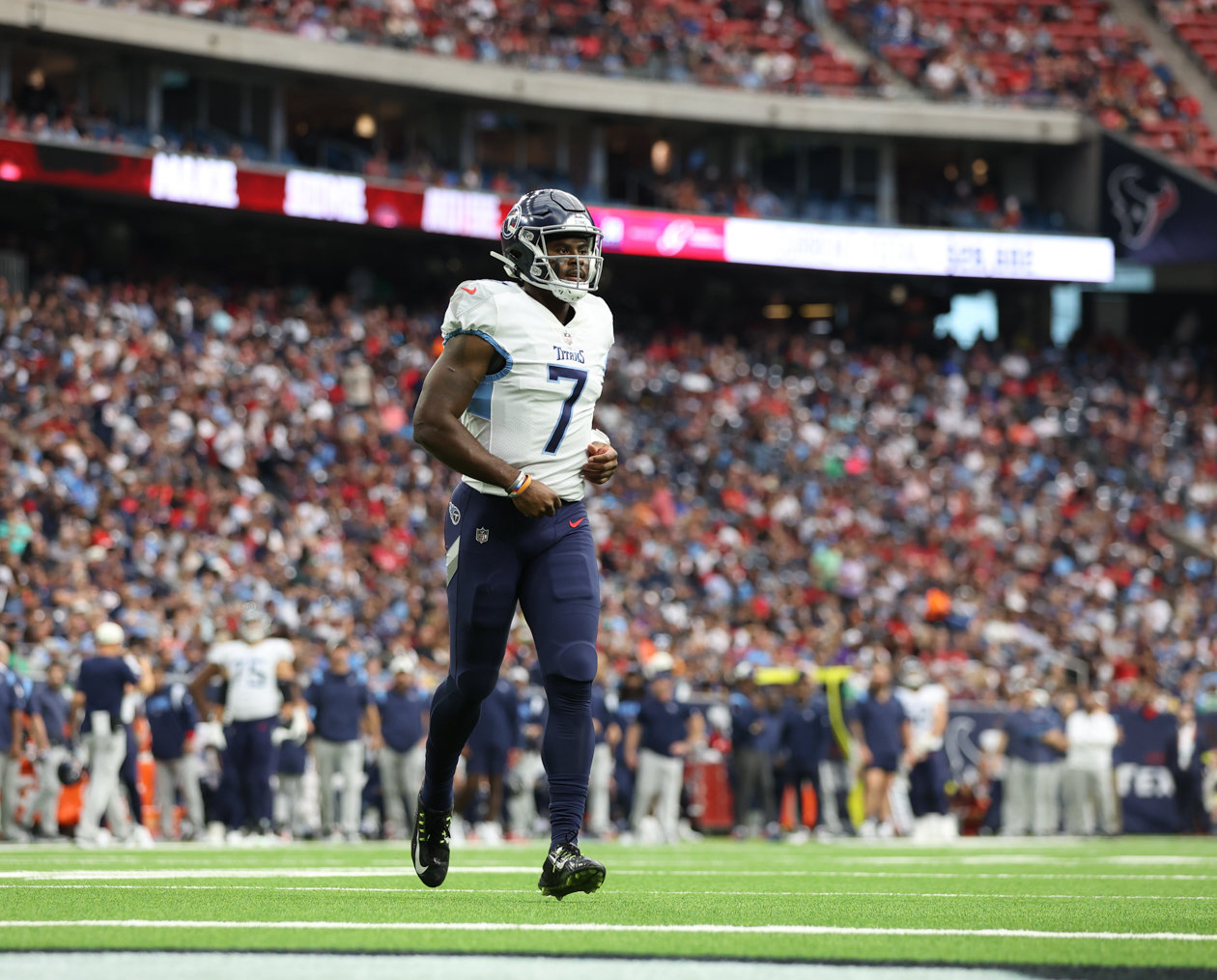 Titans quarterback Malik Willis (7) during an NFL game between the Texans and the Titans on Oct. 30, 2022 in Houston.
