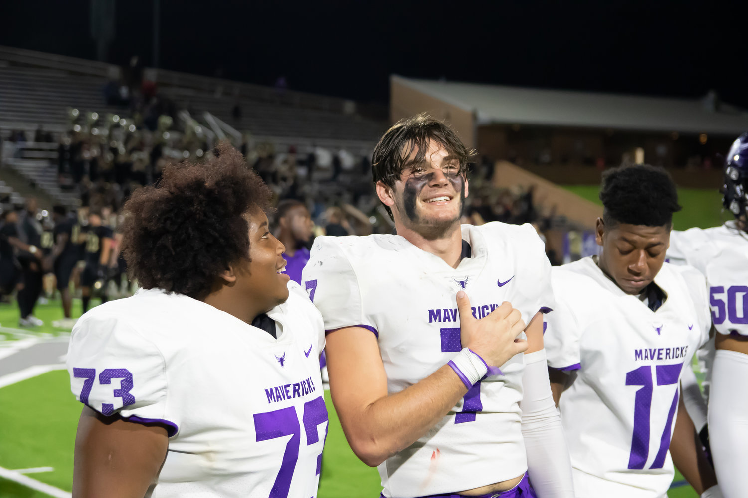 Morton Ranch players celebrate after Thursday's game between Morton Ranch and Jordan at Rhodes Stadium.