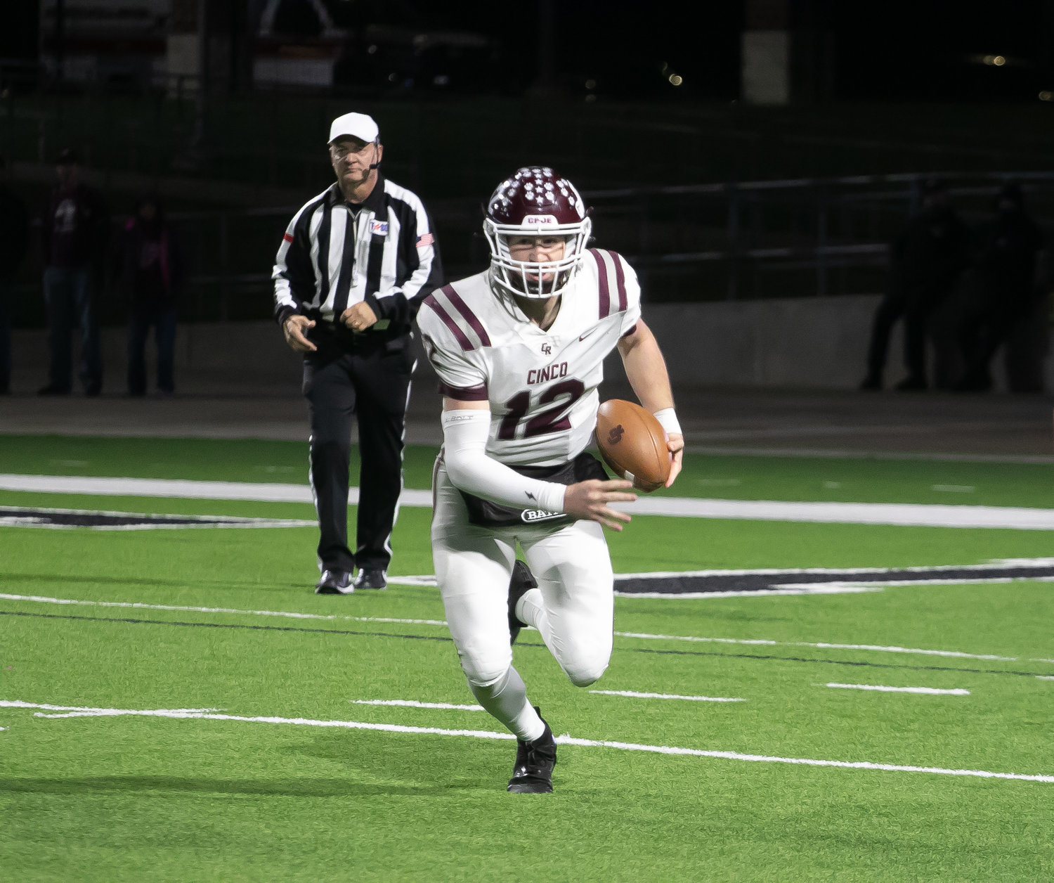 Gavin Rutherford runs during Friday's Class 6A-Division I area round game between Cinco Ranch and Cy-Fair at Pridgeon Stadium.