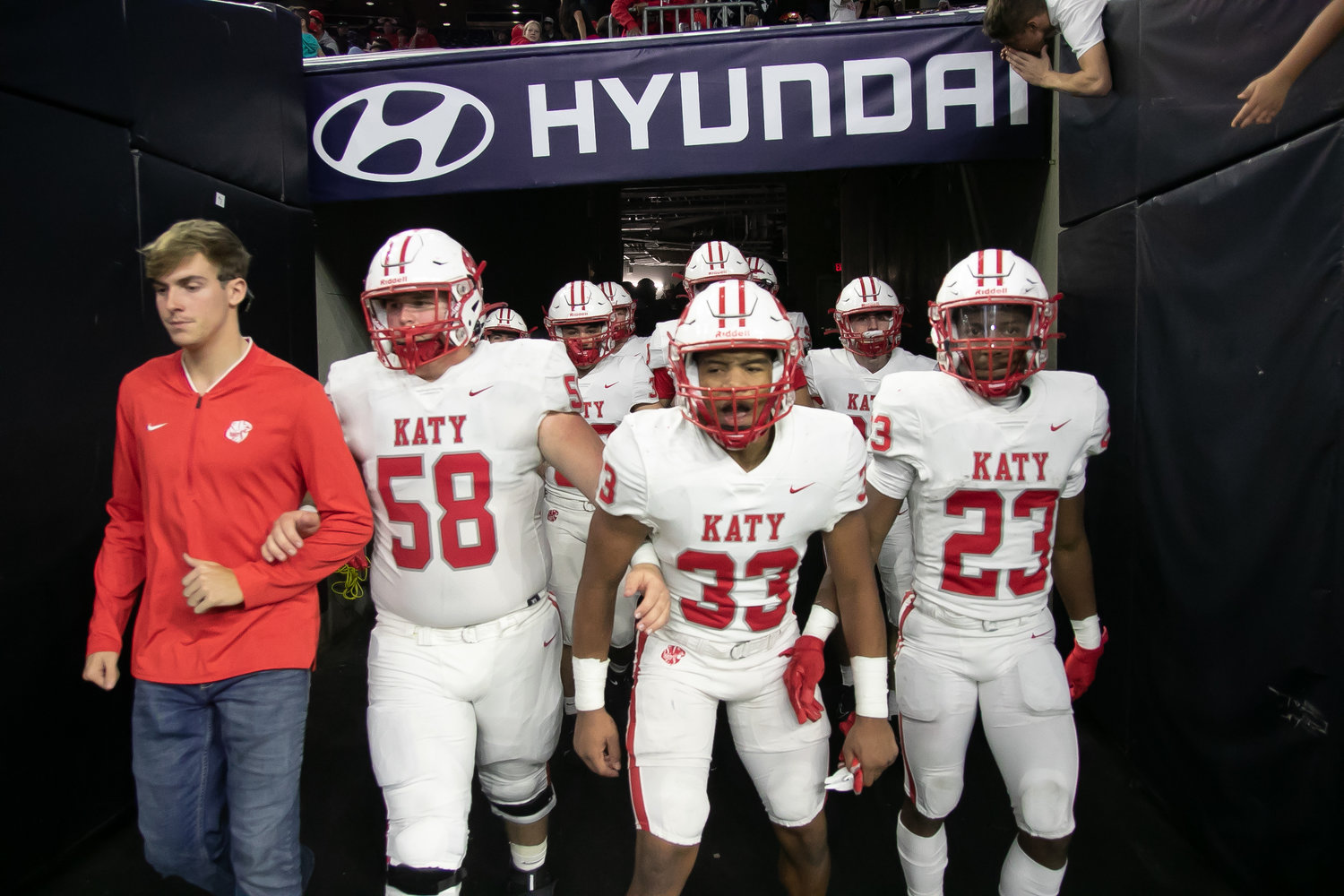 Katy players exit the tunnel and head onto the field before Friday's Class 6A-Division II Region III Final between Katy and C.E. King at NRG Stadium.