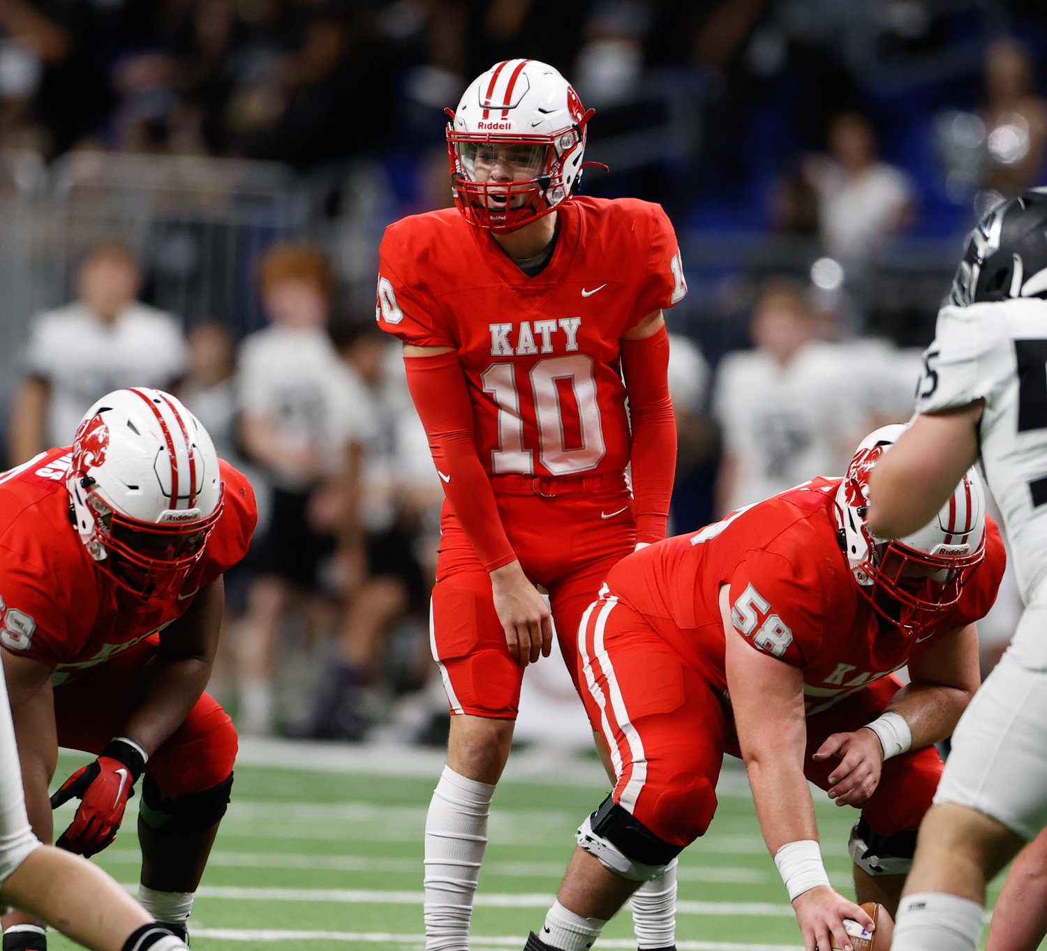 Katy quarterback Caleb Koger (10) during the Class 6A-DII state semifinal football game between Katy and Vandegrift on Dec. 10, 2022 in San Antonio.