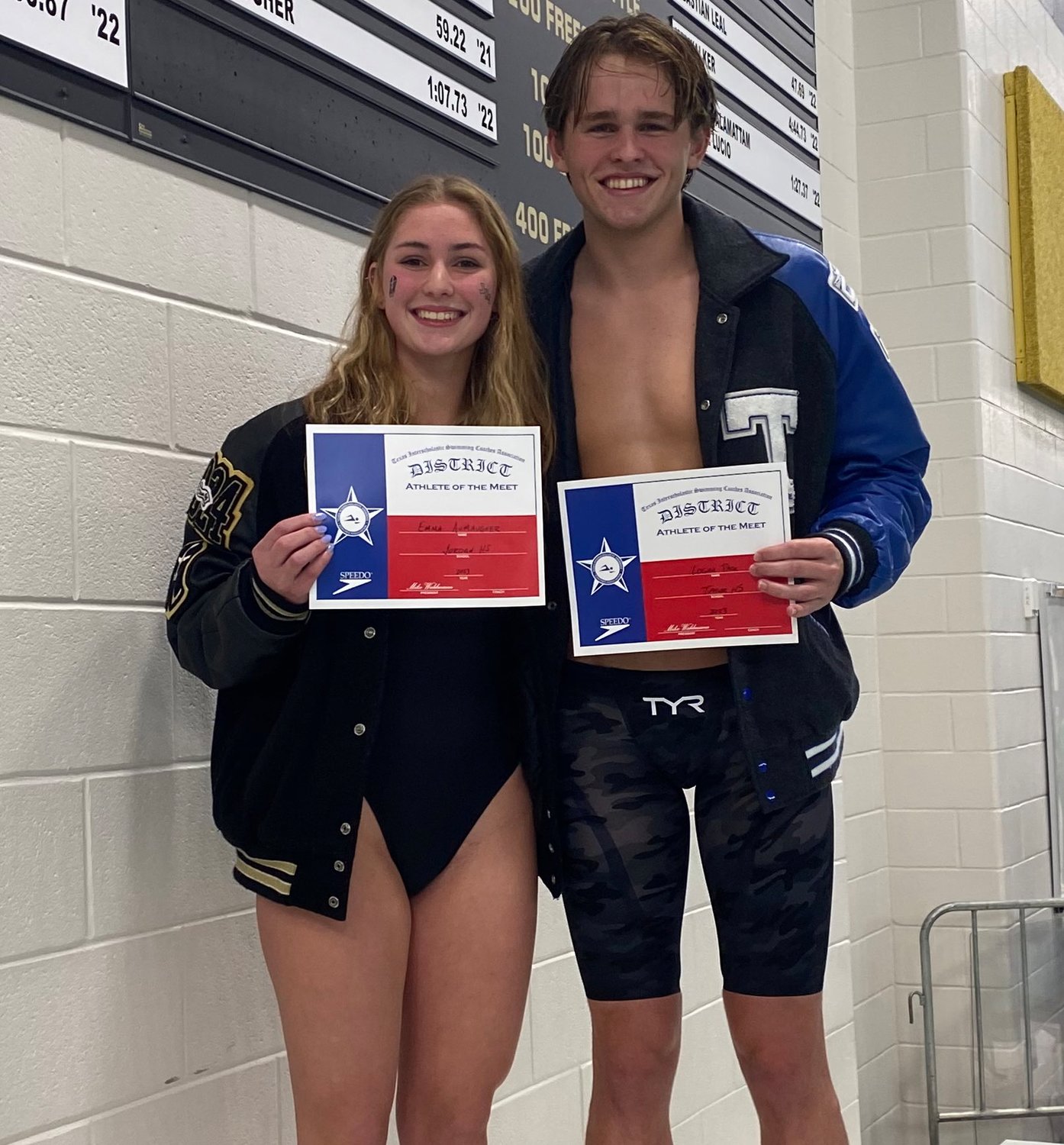 Taylor’s Logan Pack and Jordan’s Aumaugher were named the District 19-6A swimmers of the meet.