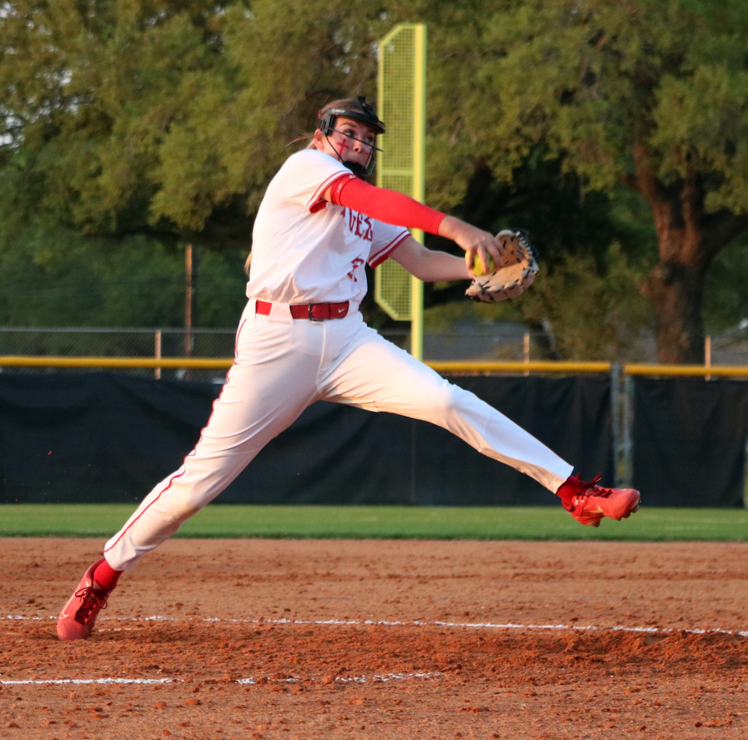 Cameryn Harrison pitches during Friday's District 19-6A game between Katy and Cinco Ranch at the Katy softball field.
