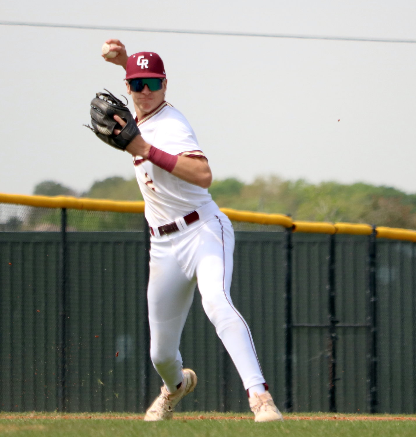 Lucas Franco throws the ball to first base during Tuesday's game between Tompkins and Cinco Ranch at the Cinco Ranch baseball field.