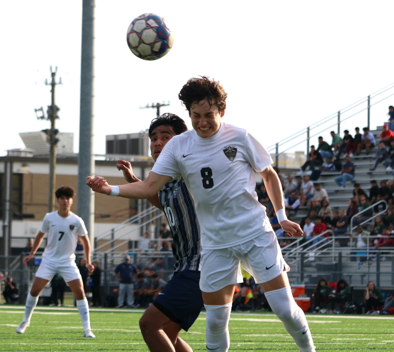 Marcelo Ojeda headers a ball during Tuesday's match between Jordan and Cy-Ridge at the Spring Woods football field.