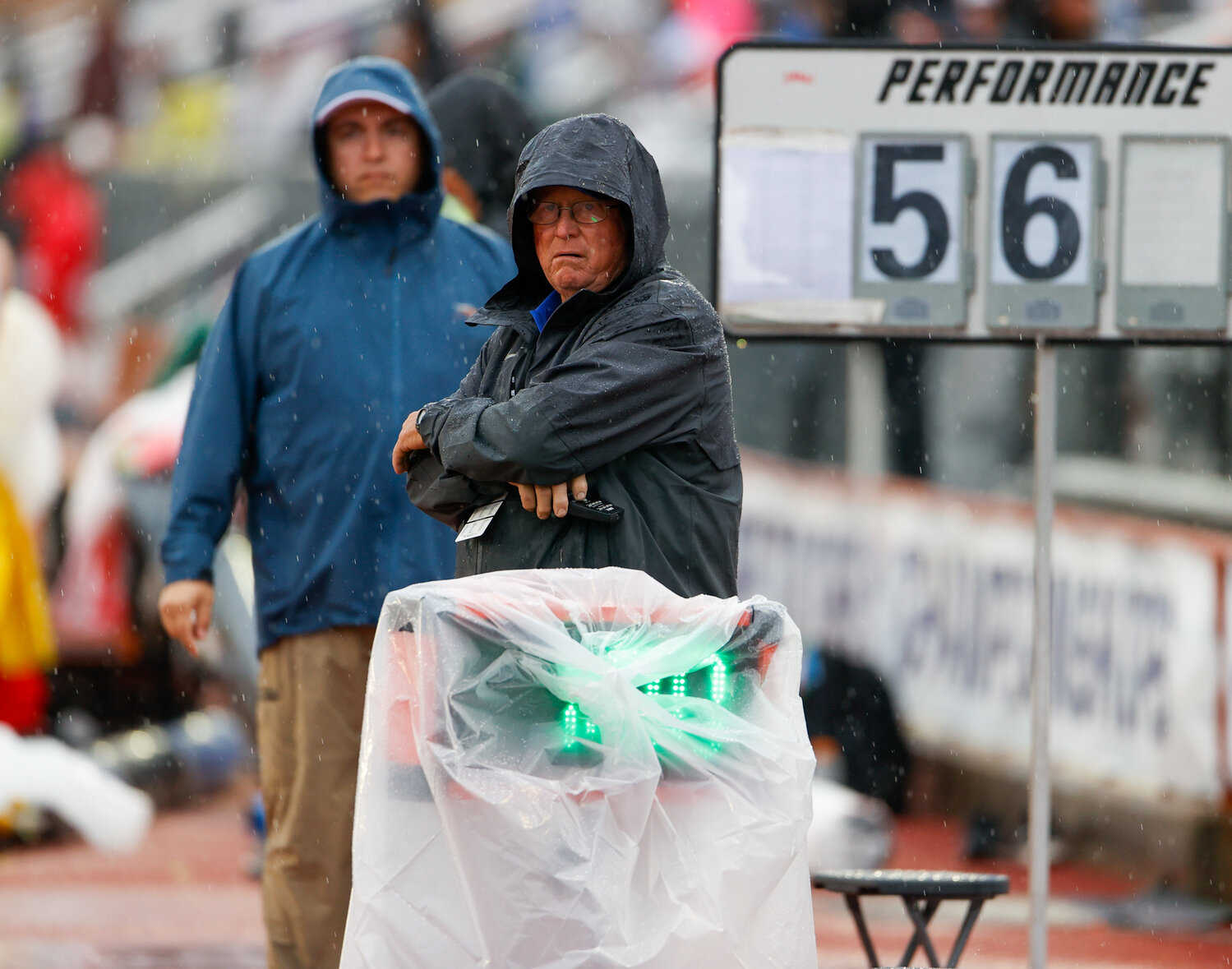 Inclement weather forced UIL officials to delay the start of Saturday’s 1A and 6A state track and field meet and then pause all events just 40 minutes after the 10 a.m. start due to lightning in the area, May 13, 2023 in Austin.