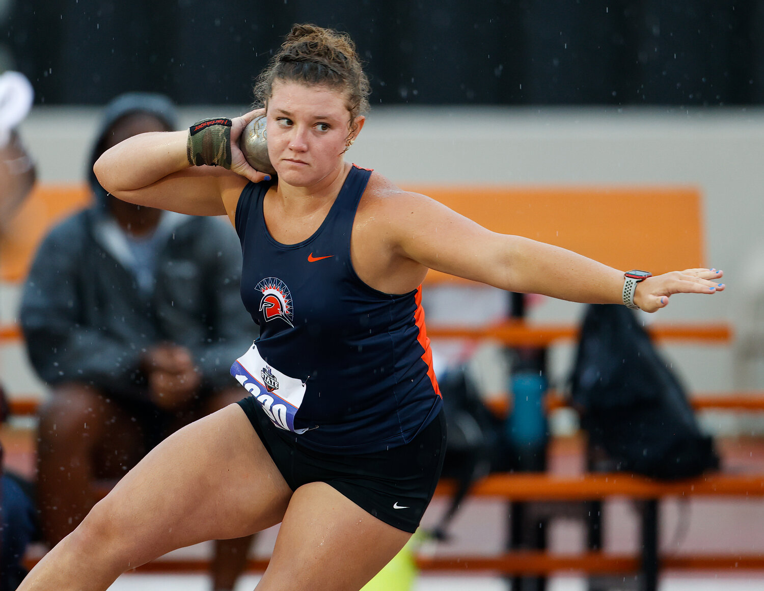 Janey Campbell of Seven Lakes High School (1630) competes in the Class 6A girls shot put event during the UIL State Track and Field Meet on Saturday, May 13, 2023 in Austin.