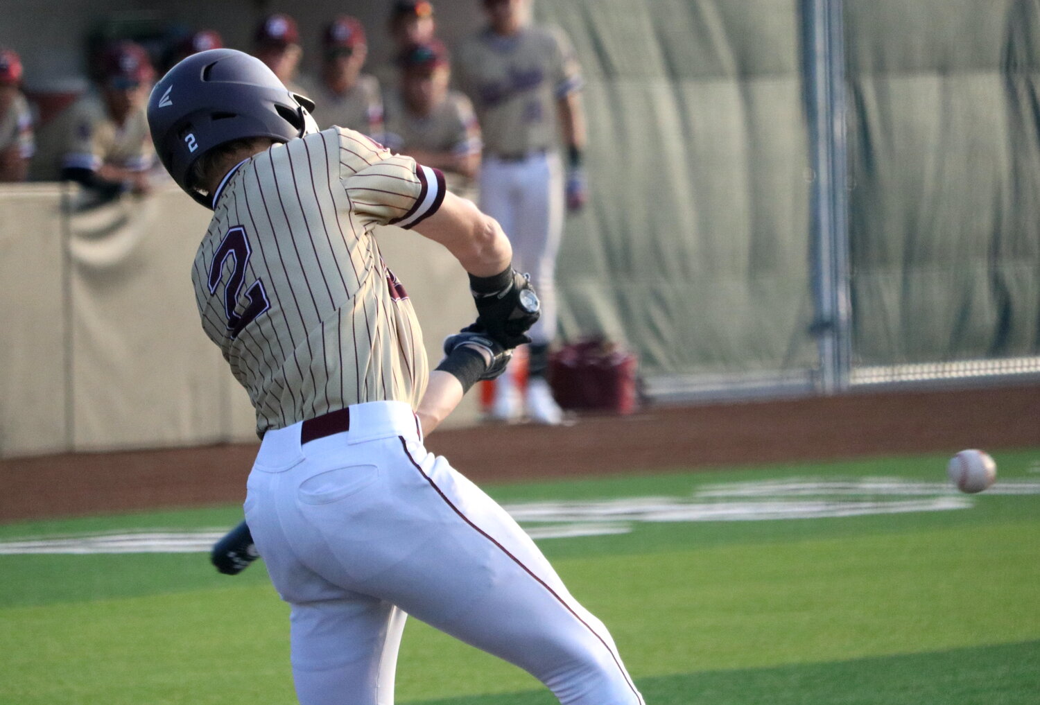 Lucas Franco hits during Friday's Regional Quarterfinal between Cinco Ranch and Ridge Point at Langham Creek.