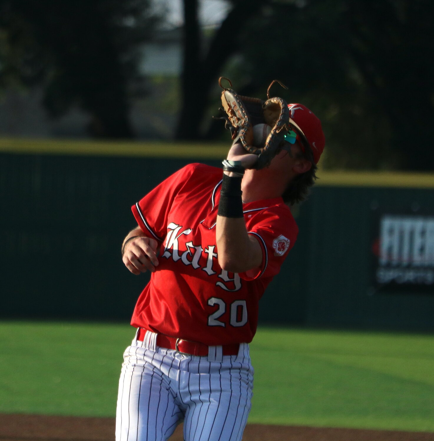 Sutton Hull makes a catch during Wednesday's Regional Semifinal between Katy and Clear Springs at Deer Park.