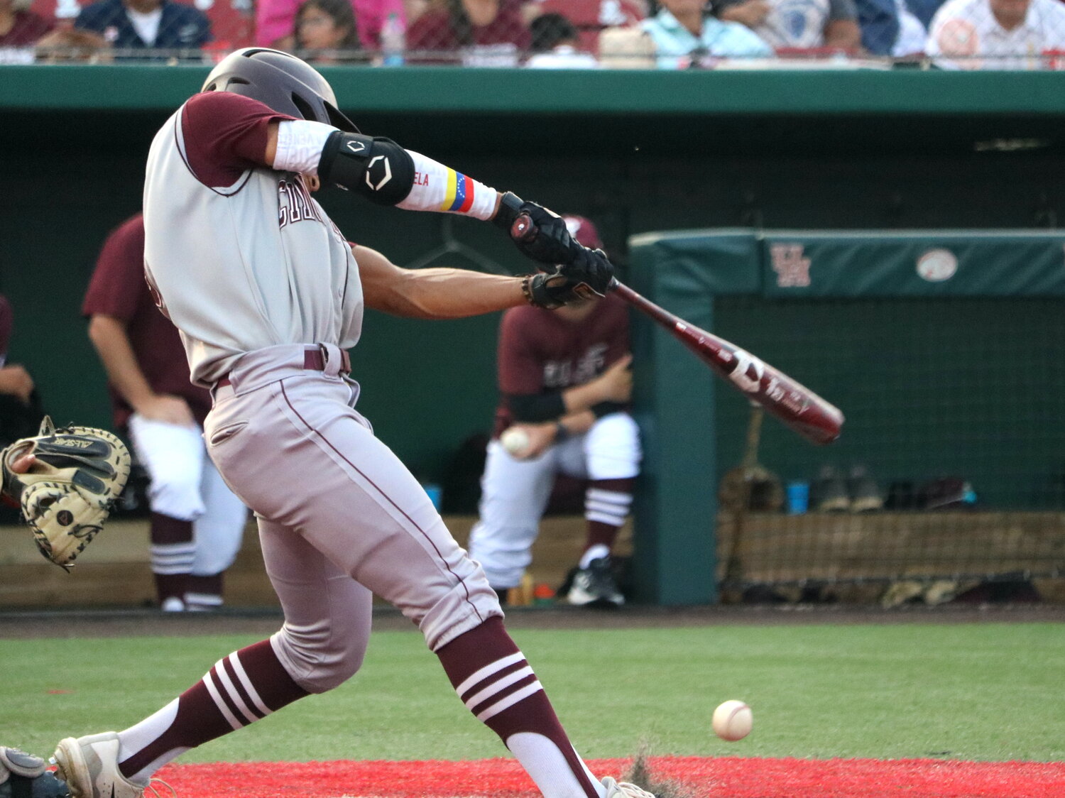 Paul Acosta hits during Friday's regional semifinal between Cinco Ranch and Pearland at The University of Houston.