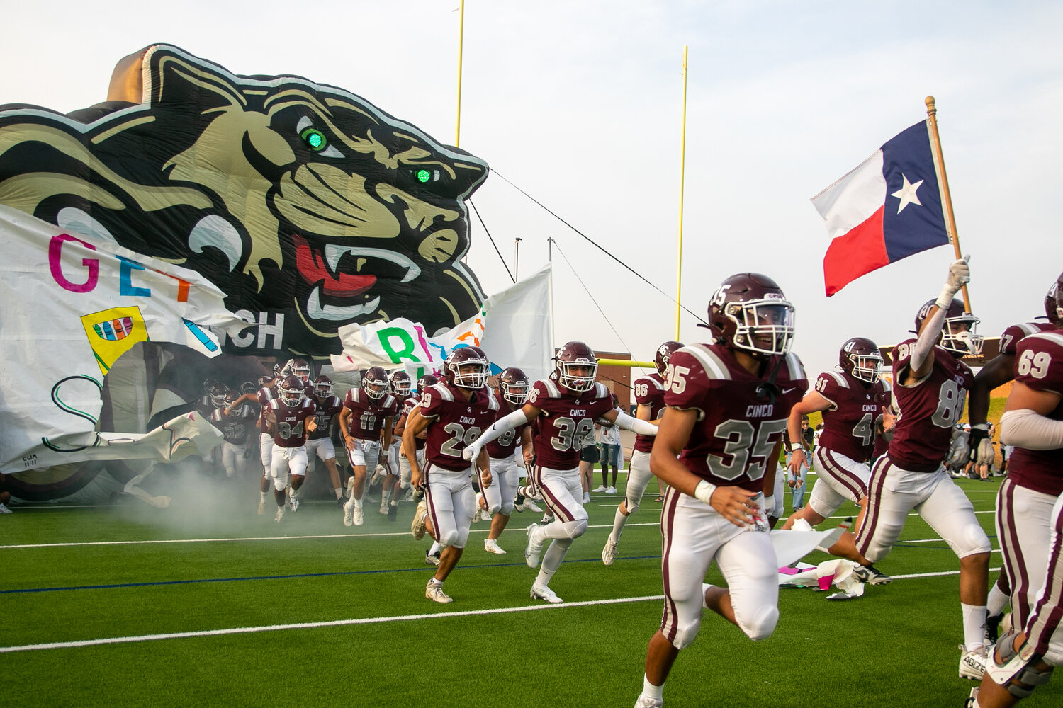 Cinco Ranch takes the field at Rhodes Stadium for a game against College Park.