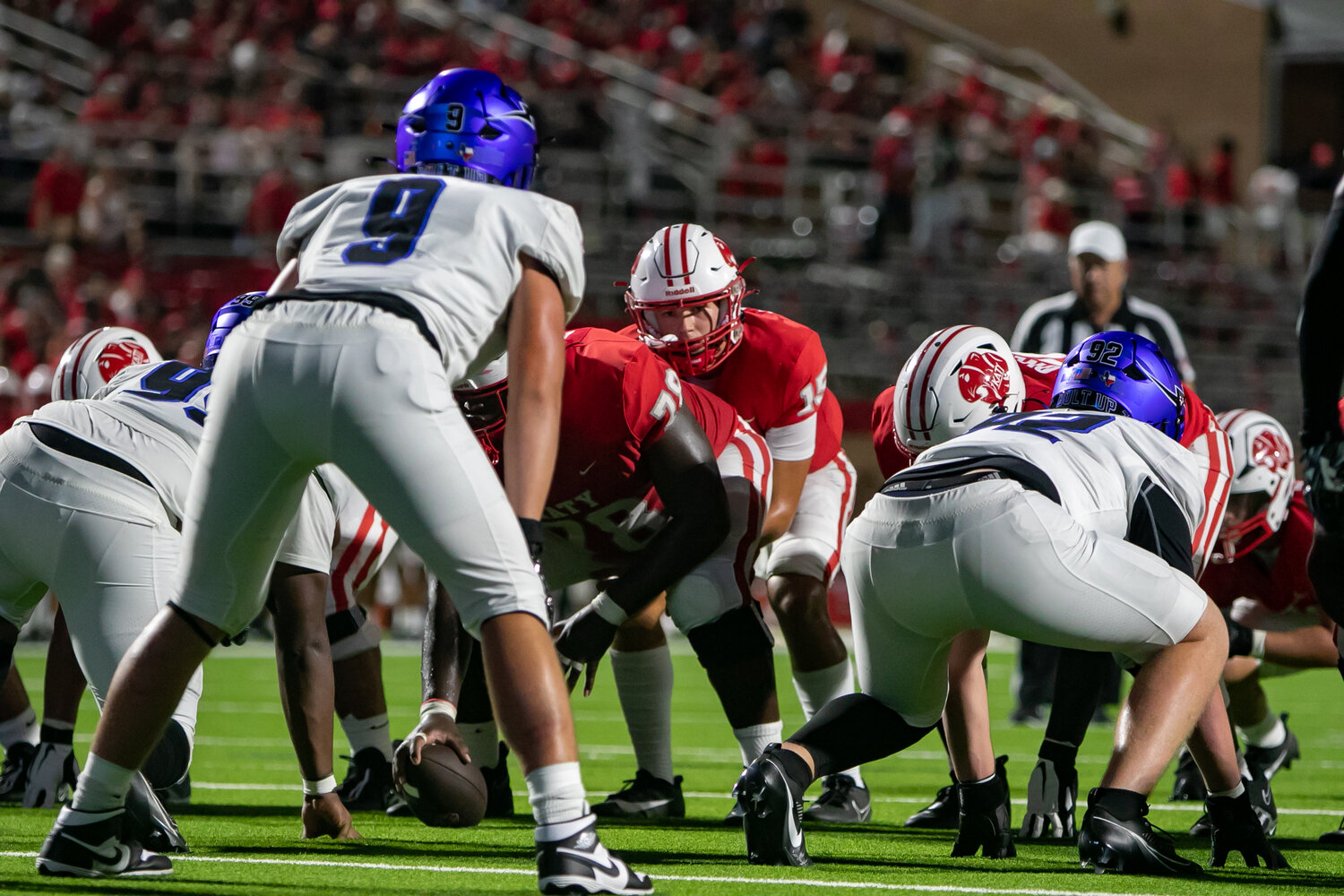 Gunner Nelson gets ready for the snap during Saturday's game between Katy and Clear Springs at Rhodes Stadium.