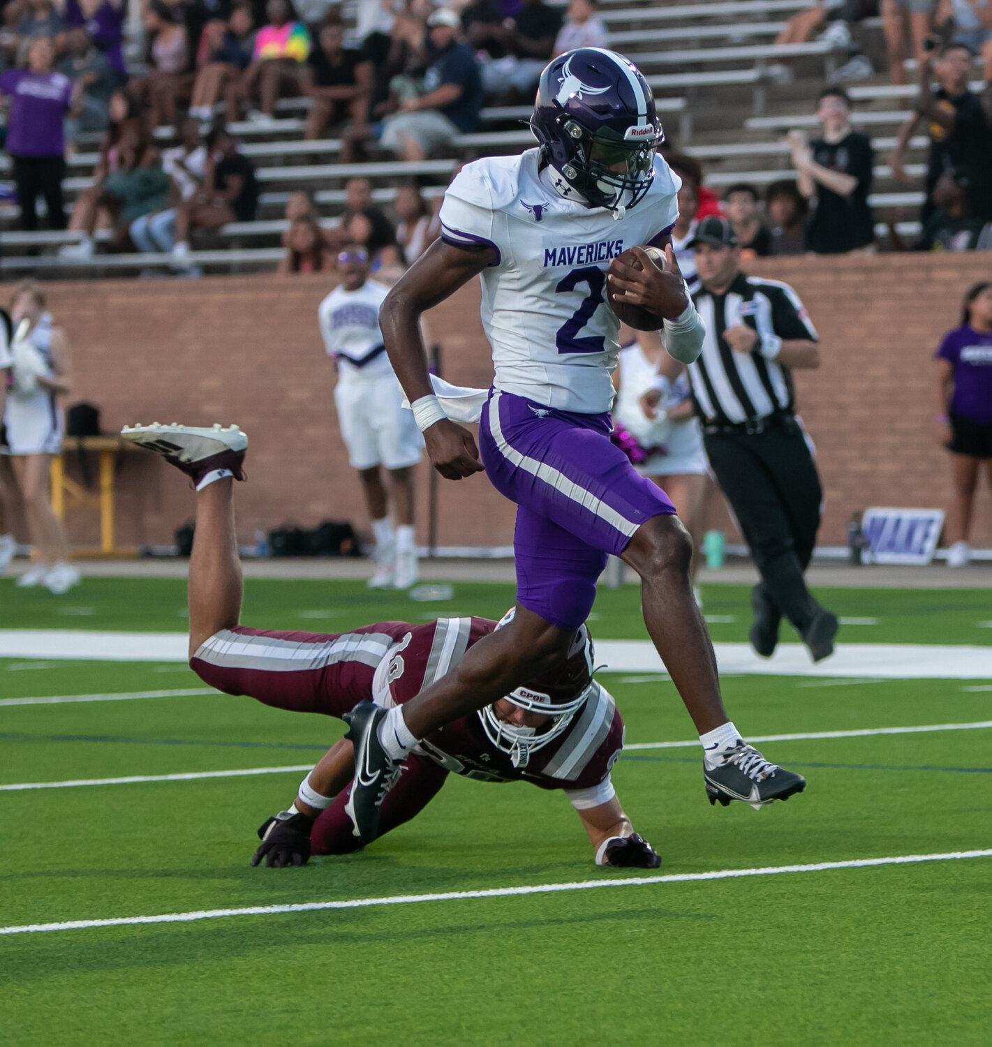 Mike Gerald runs into the endzone during Friday's District 19-6A game between Cinco Ranch and Morton Ranch on Friday at Rhodes Stadium.