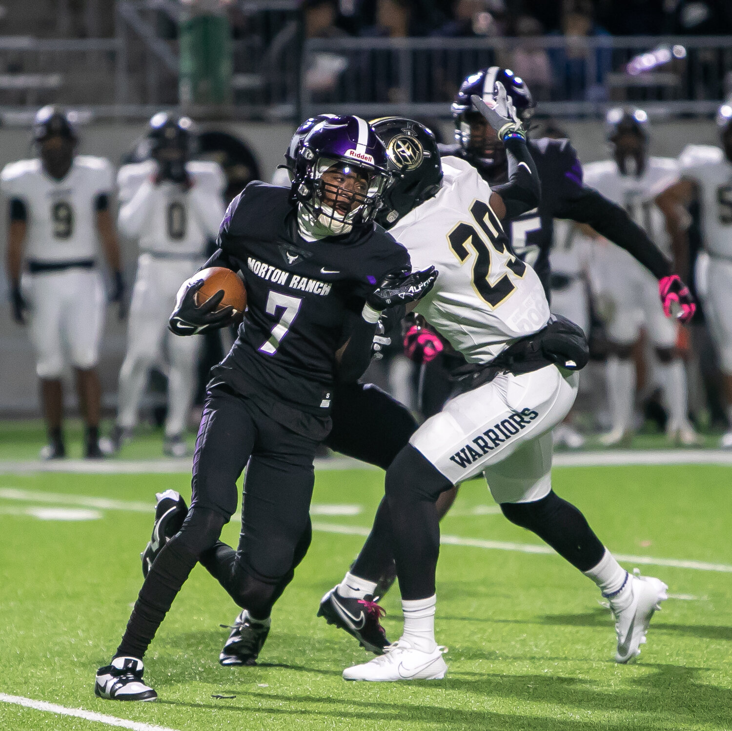 Markel McNeal tries to get past a defender during Thursday's game between Jordan and Morton Ranch at Legacy Stadium.