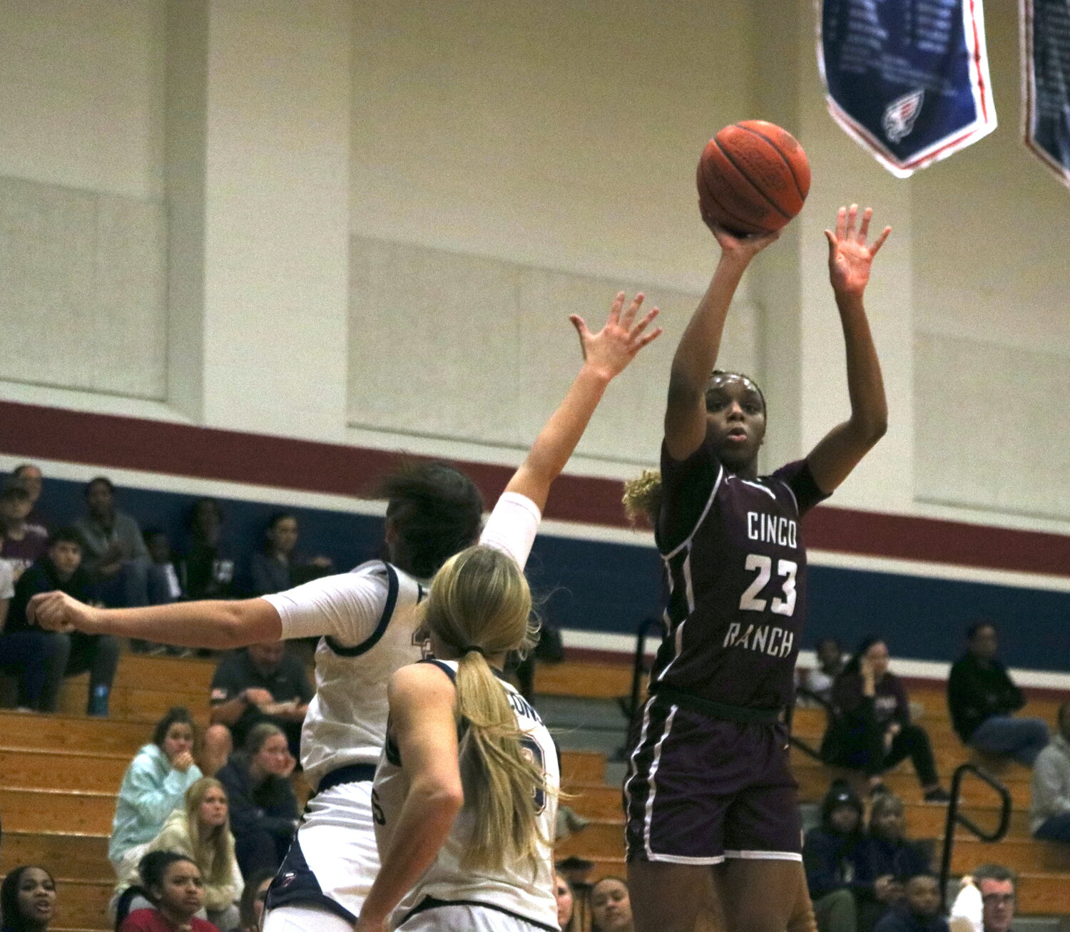 Aniya Foy shoots a jumper during Tuesday's game between Tompkins and Cinco Ranch at the Tompkins gym.