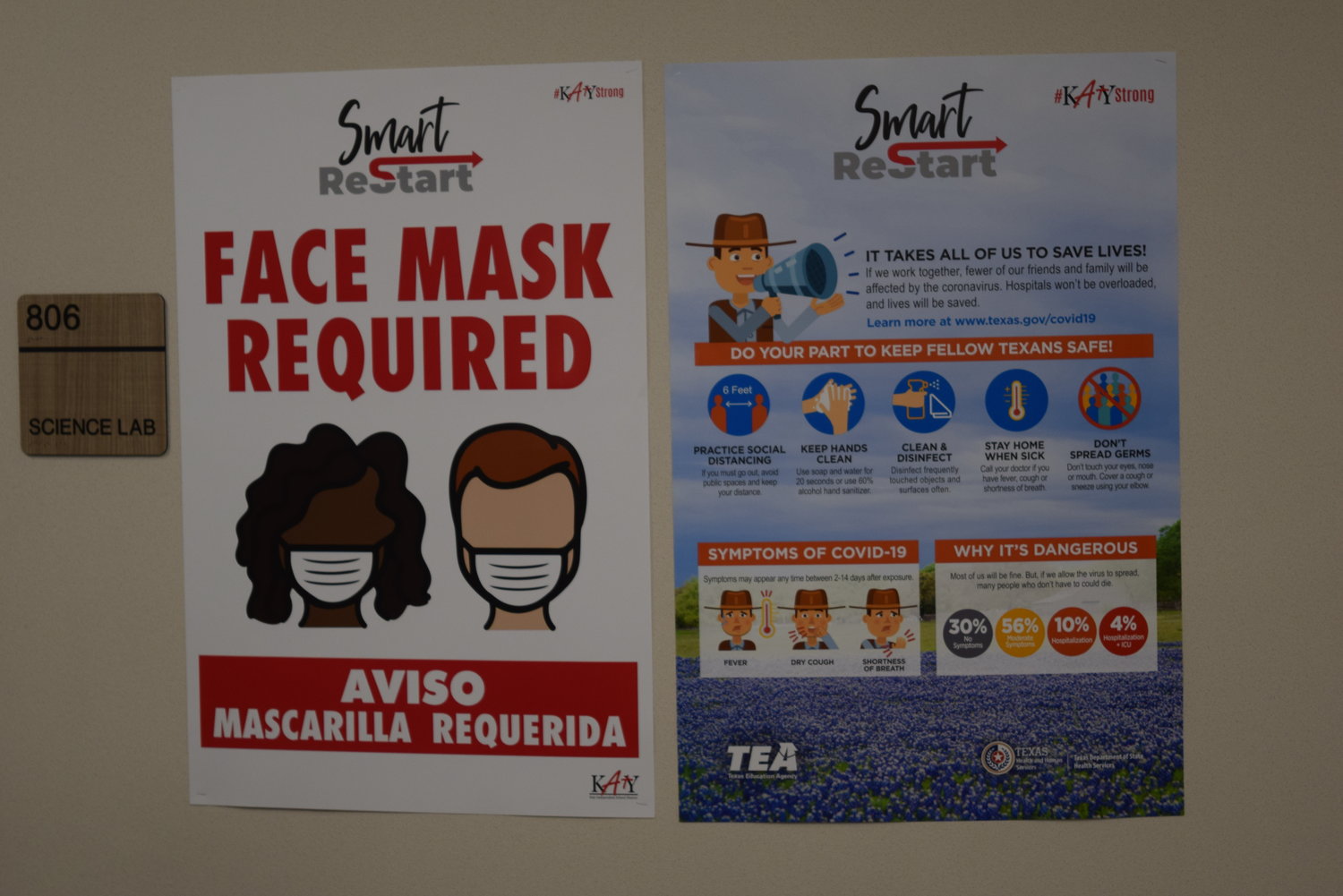 Signage throughout the halls at McElwain reminding students, staff and visitors to wear a mask and practice social distancing to mitigate the risks of spreading COVID-19. Students appeared more fascinated by the reporters covering the school opening than the masks which most seemed used to and comfortable with.