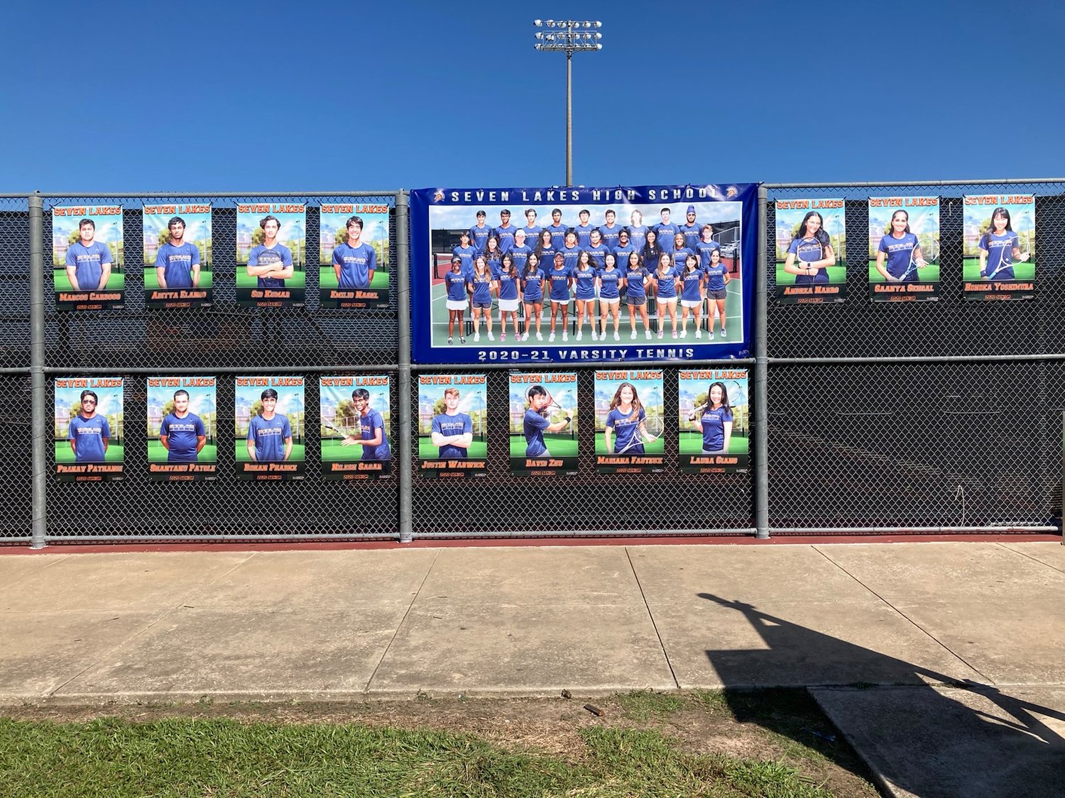 With a picture of the team and individual player photo banners that surround his team’s court on campus, Seven Lakes tennis coach Kevin McIlvain tweeted on his account late Friday evening: “Unfortunately, our season comes to an end from the sidelines in the Area Round due to the school being closed for matters out of our control. Thanks for your hard work and doing things the right way Spartan Tennis!”
