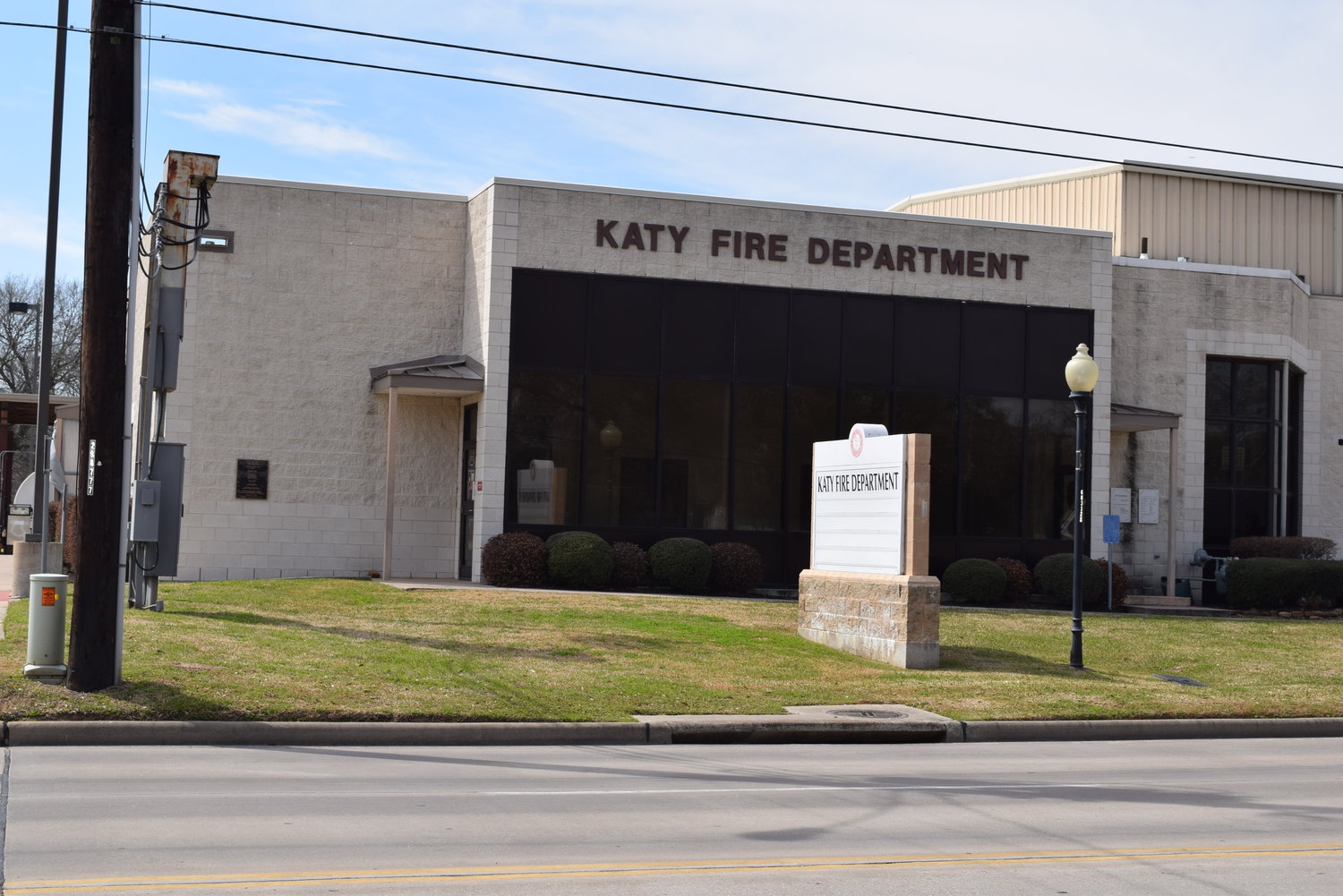 Repairs are underway at Katy’s Fire Station One on Avenue D in downtown Katy. Most of the repairs are centered around the south portion of the building, shown here, which has water damage and mold issues as a result of poor initial construction and other issues since the early 1980s.