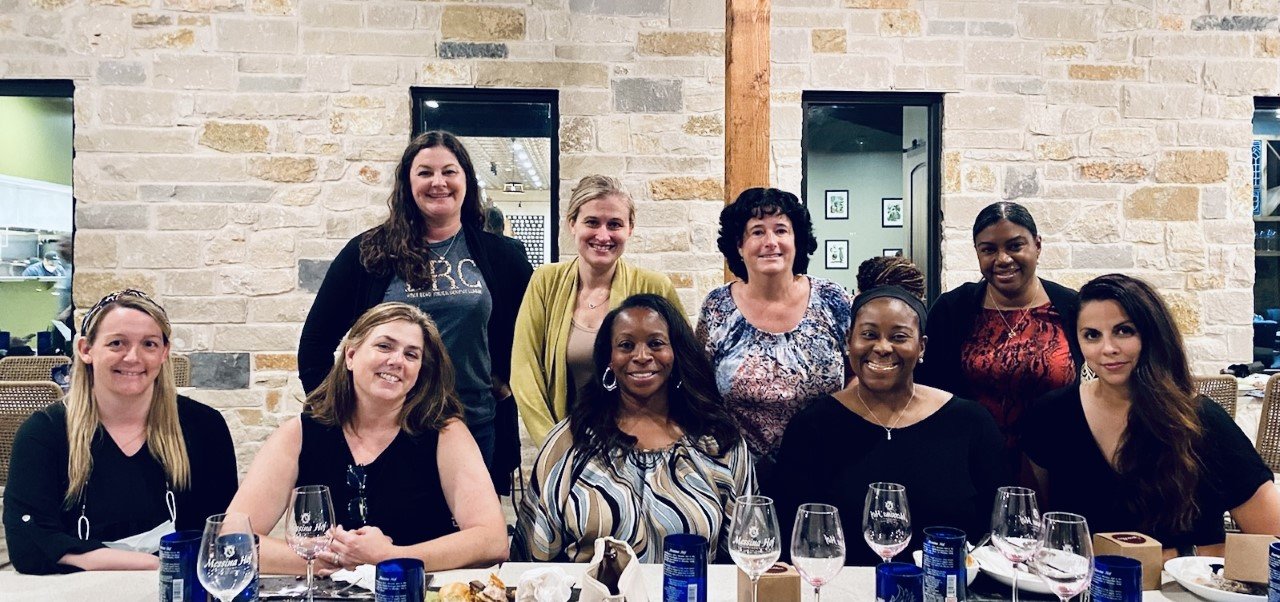 The Fort Bend Junior Service League Beneficiary Review Committee which decided how funds raised by the nonprofit would be distributed consisted of: 
Back Row: Jennifer Bombach, Misty Gasiorowski, Lori Gorewitz, and Heather Allen
Front Row: Courtney Clarke, Diane Molina, LaQuita Starr, Katara Goings, and Lori Gier