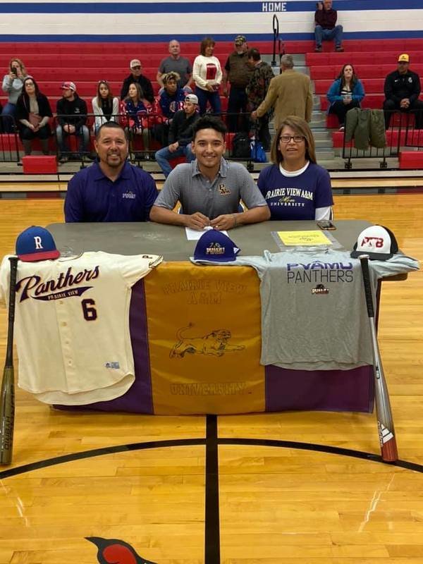 As RISD’s sports program has evolved it is developing a tradition of students earning scholarships. Here, Benjamin Ybarra signs with Prairie View A&M University for a baseball scholarship before graduating in the spring of 2020.