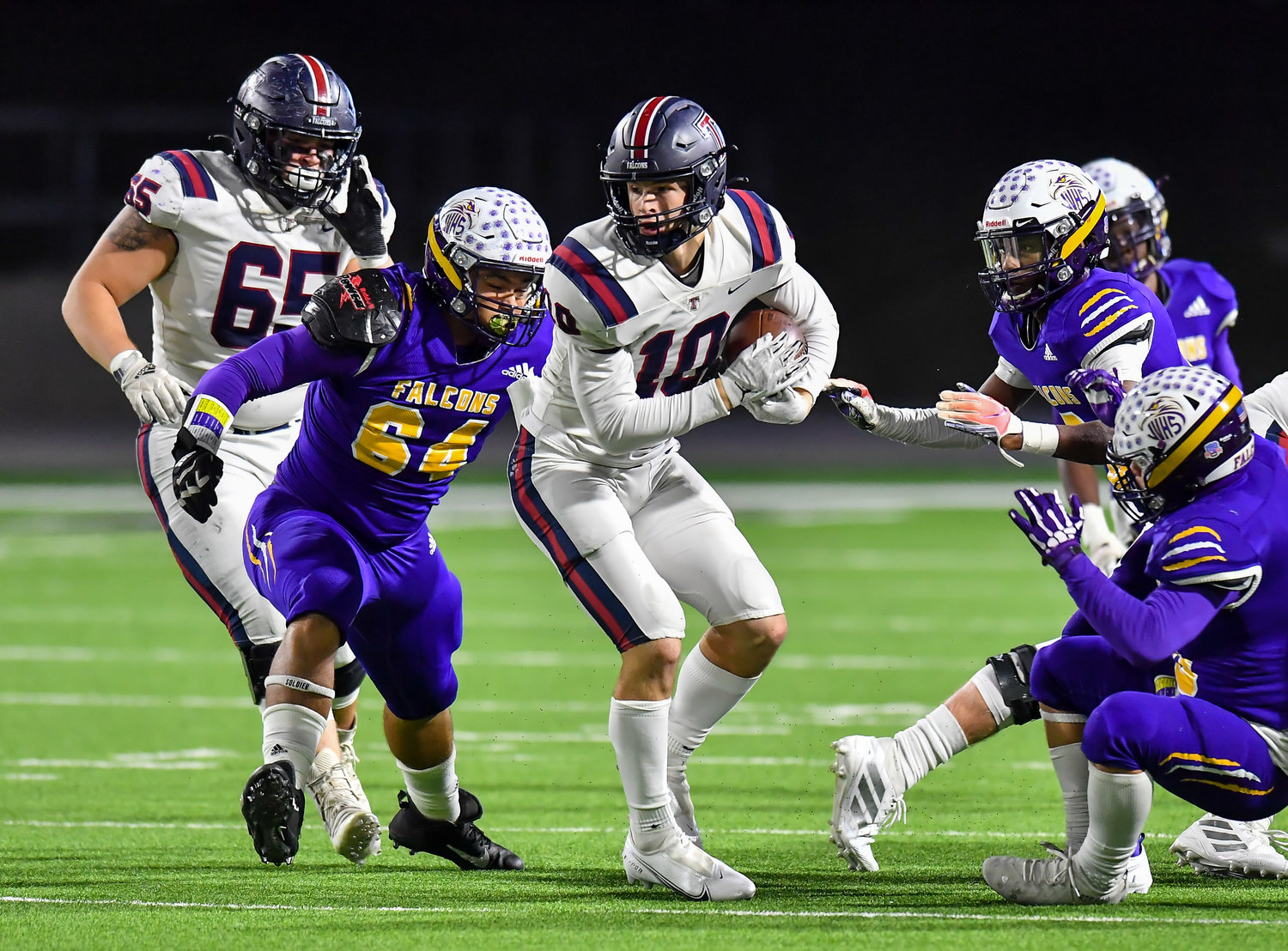 Houston Tx. Nov 19, 2021: Tompkins #10 Wyatt Young carries the ball during the UIL area playoff game between Tompkins and Jersey Village at Pridgeon Stadium in Houston. (Photo by Mark Goodman / Katy Times)
